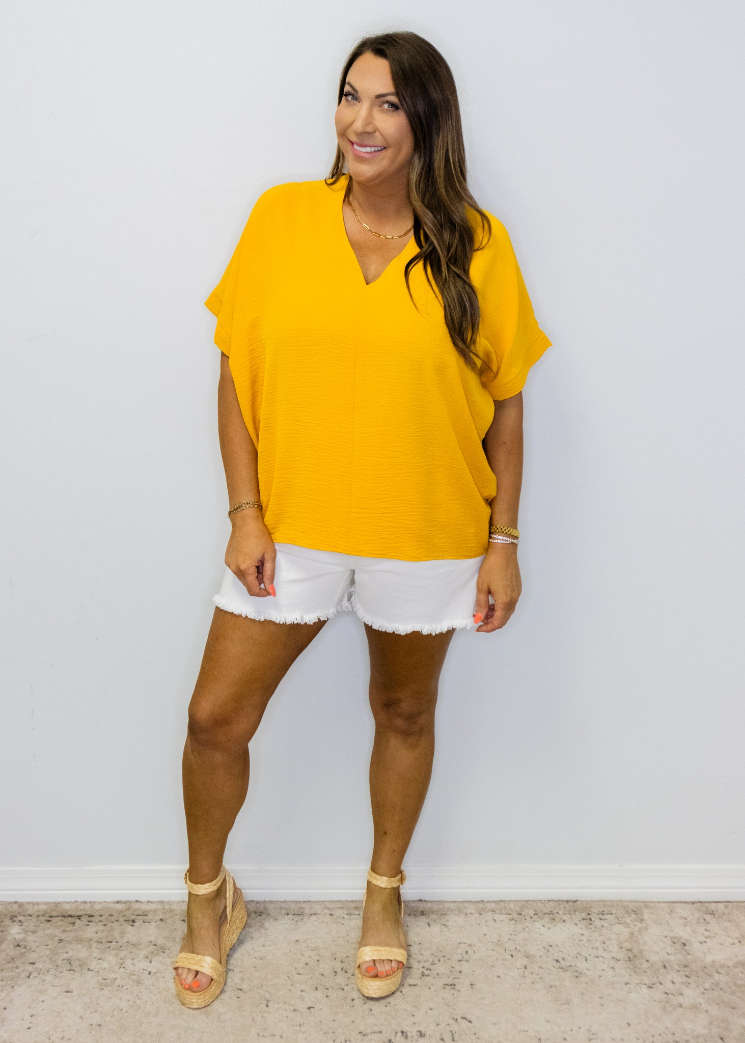 Mustard Solid V-Neck Top