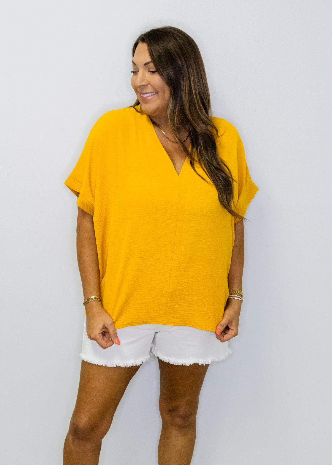 Mustard Solid V-Neck Top