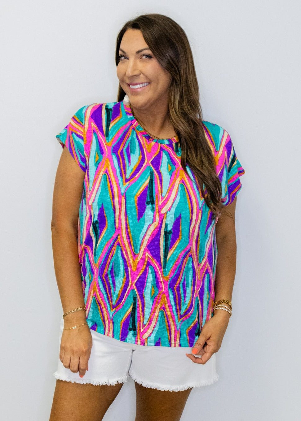 Purple Print Short Sleeve Top