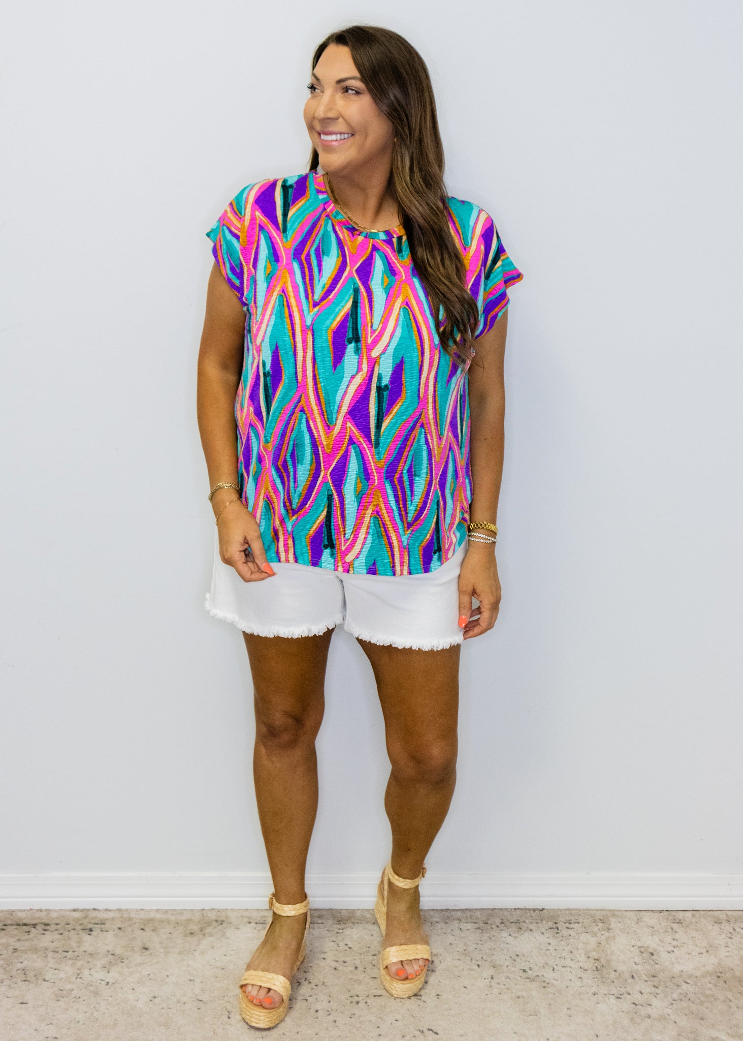 Purple Print Short Sleeve Top