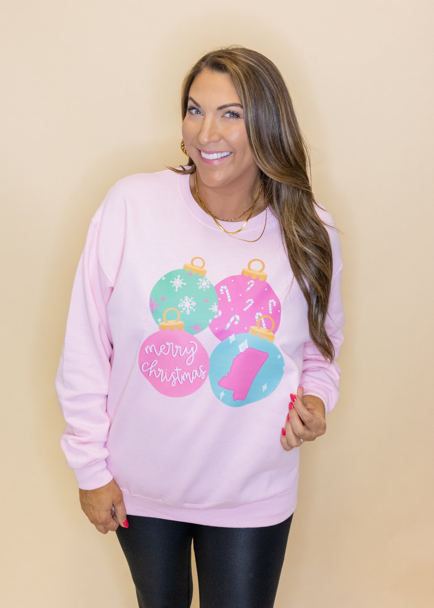 Pastel State Ornaments on Pink Sweatshirt