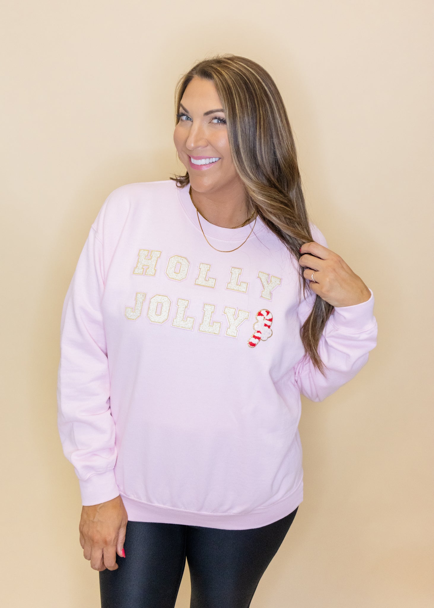 Holly Jolly on Light Pink Sweatshirt