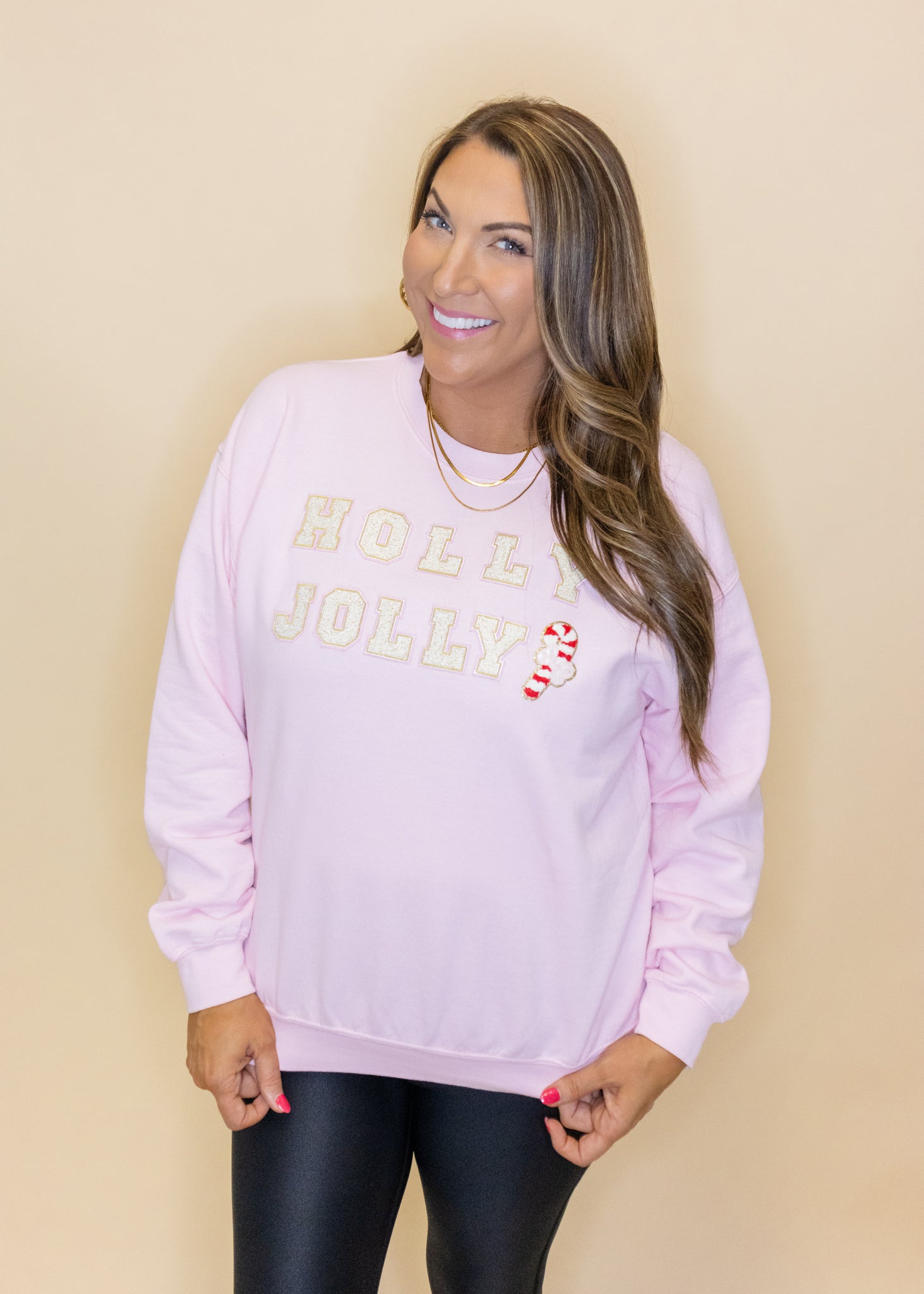 Holly Jolly on Light Pink Sweatshirt