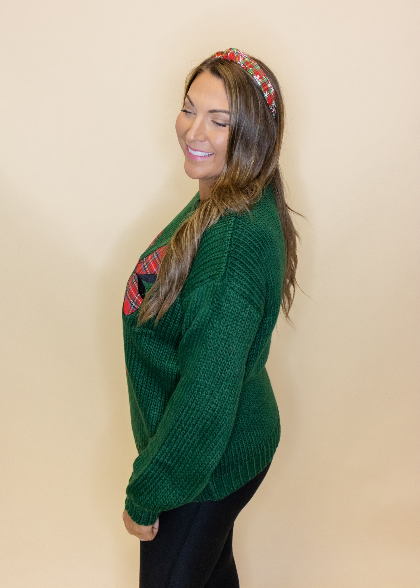 Green Plaid Bow Sweater