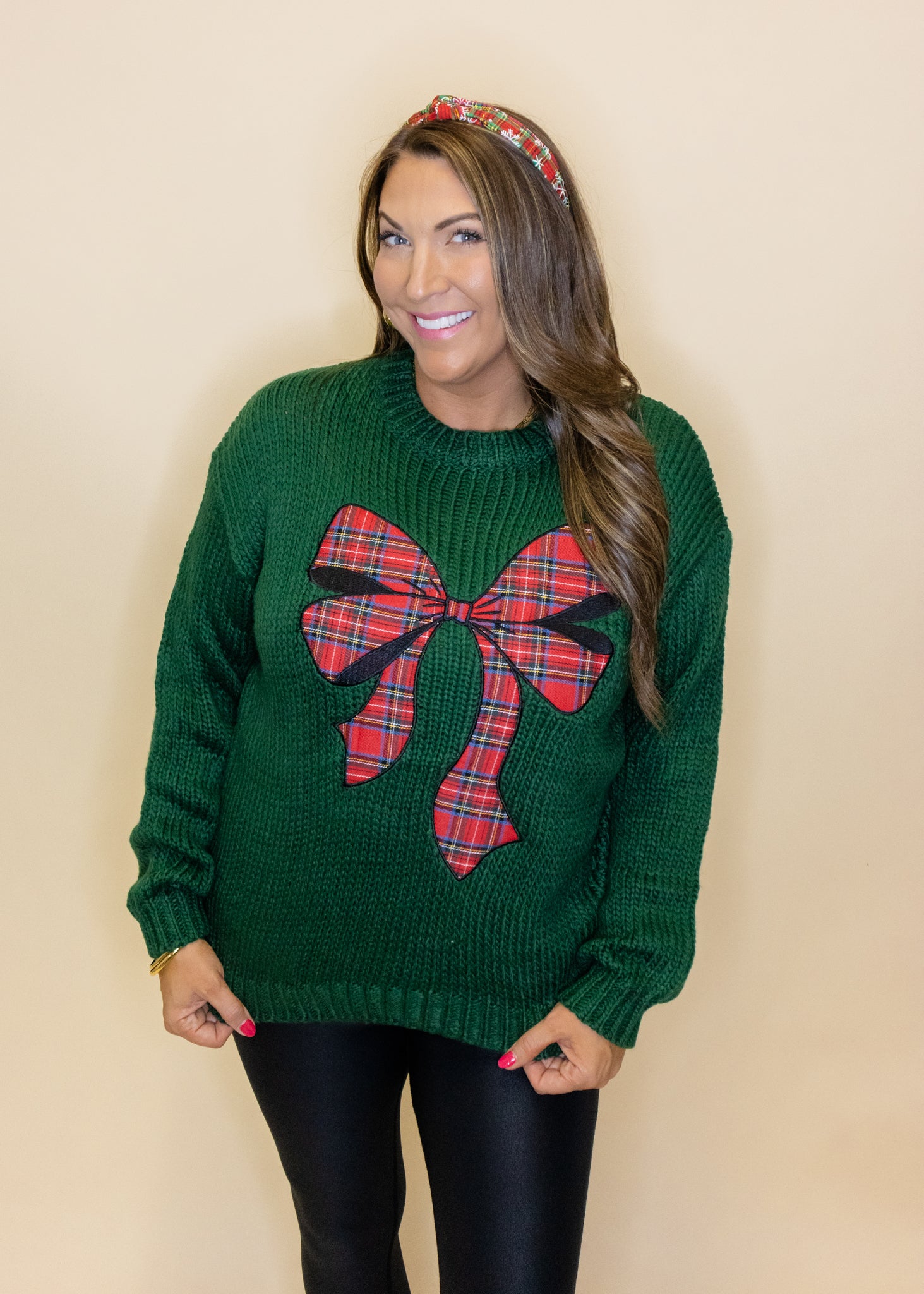 Green Plaid Bow Sweater