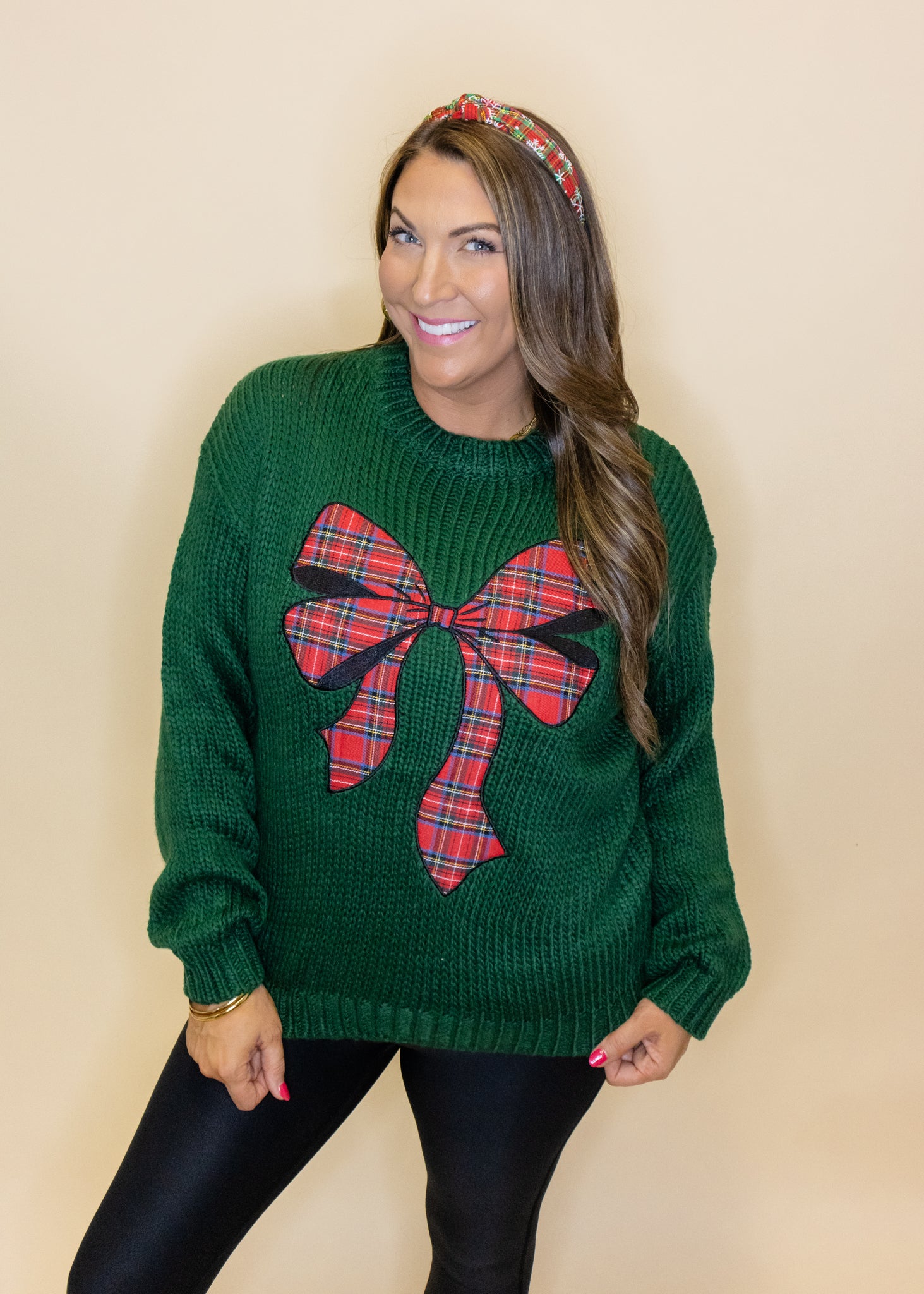 Green Plaid Bow Sweater