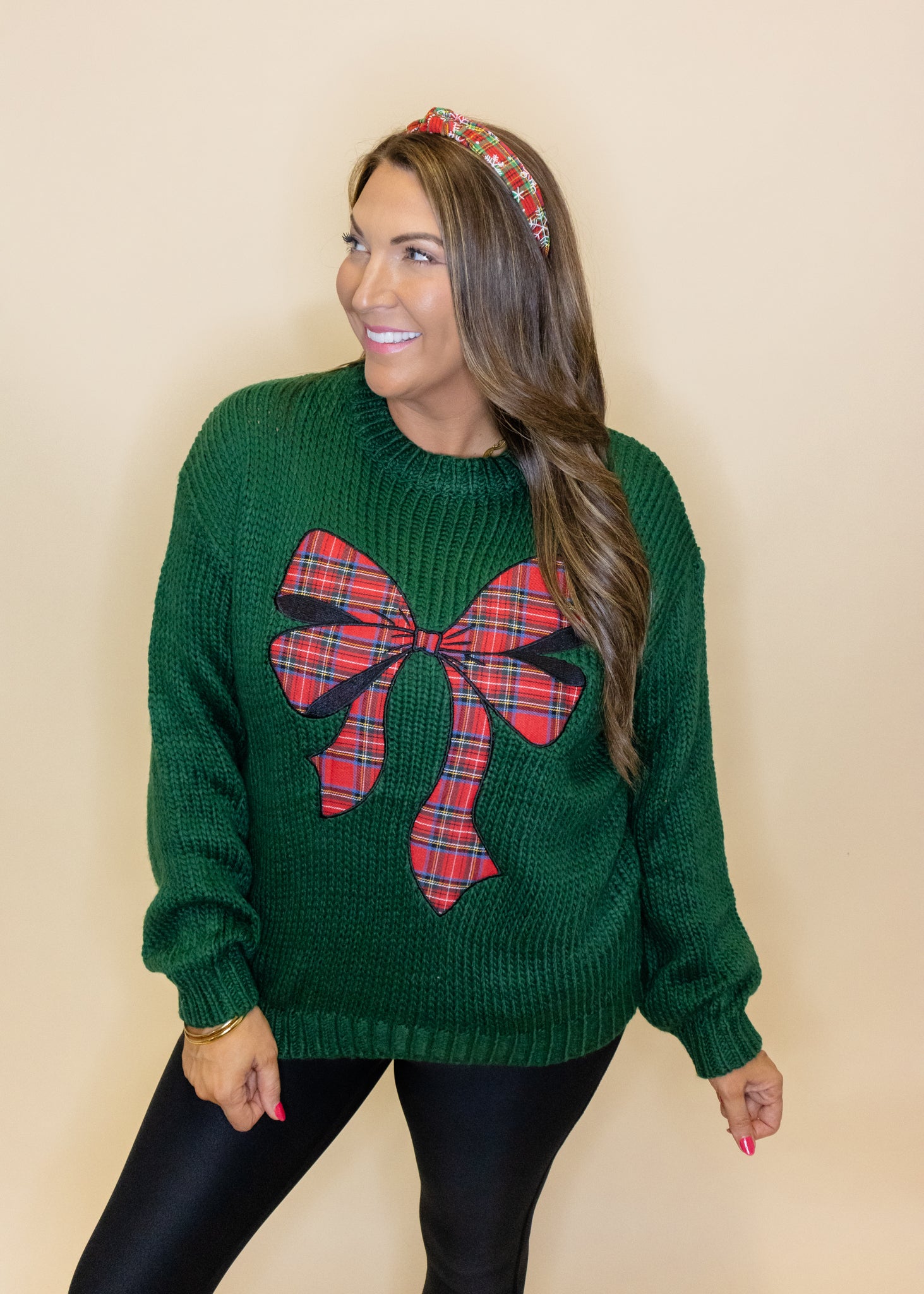 Green Plaid Bow Sweater