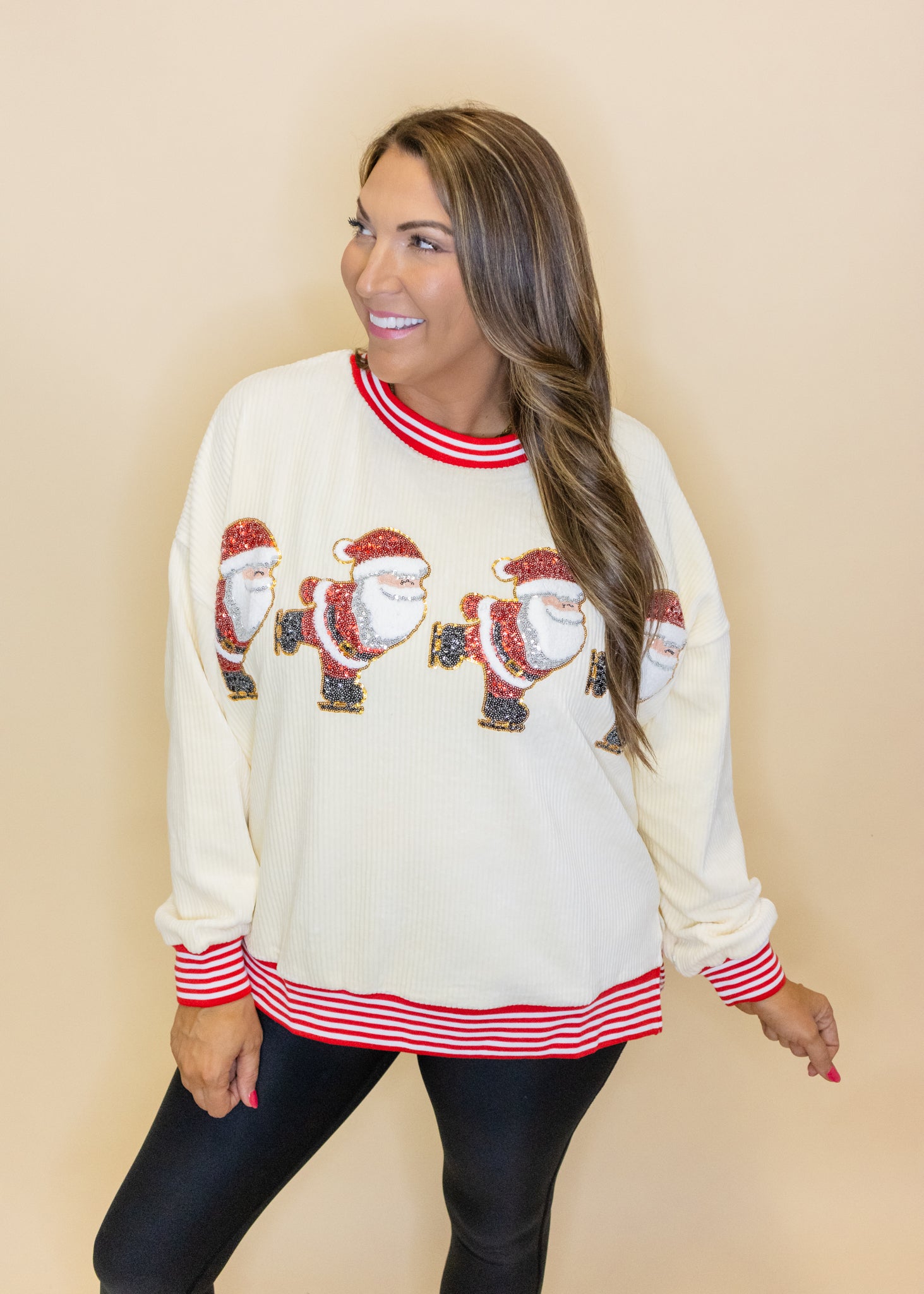 Corduroy Sequin Santa Sweater