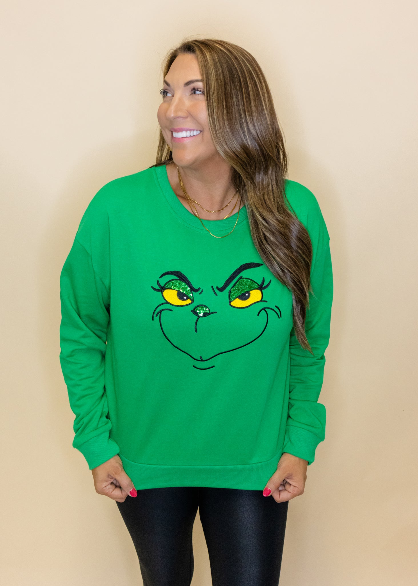 Grinch Face Sequin Sweatshirt