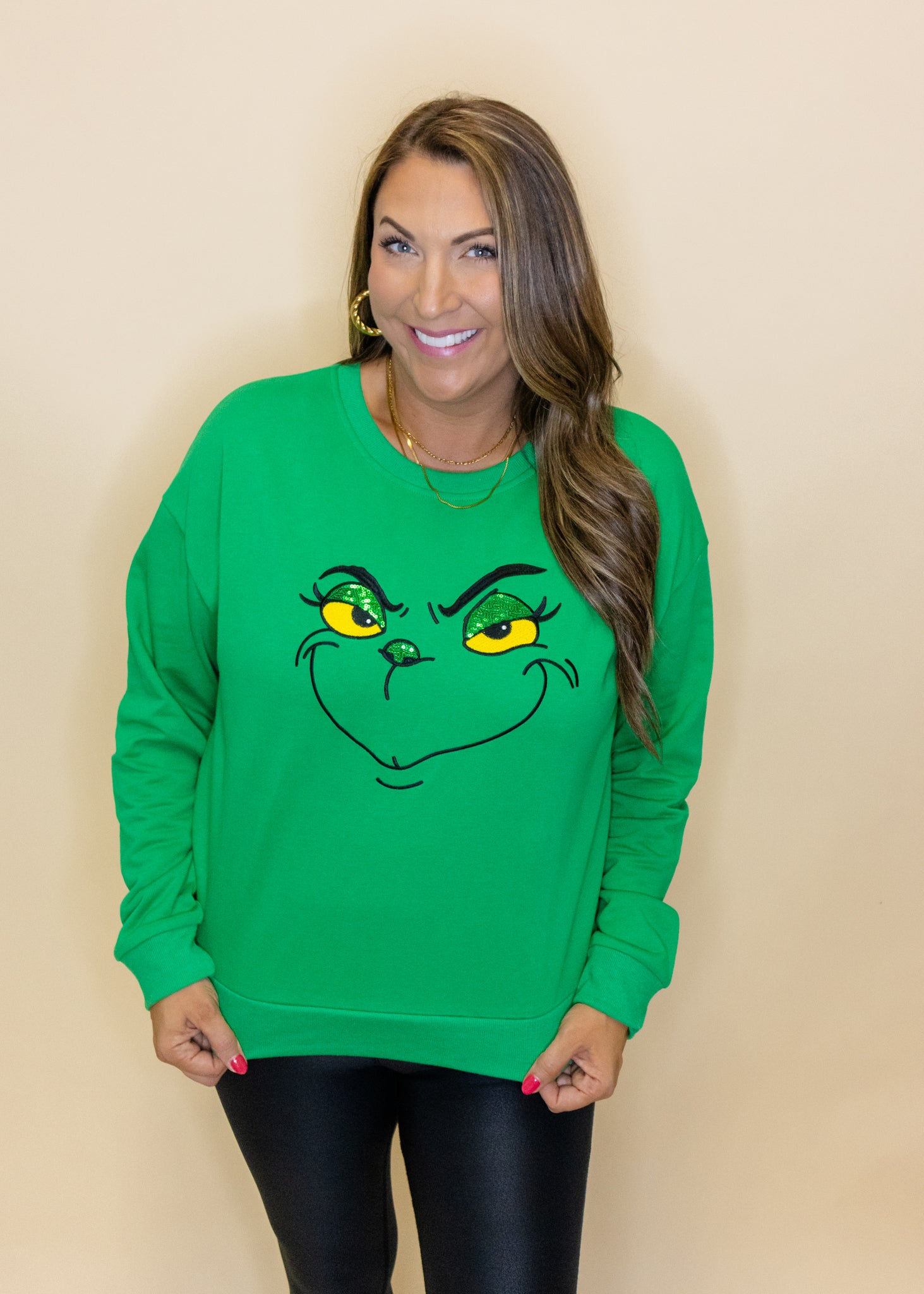 Grinch Face Sequin Sweatshirt