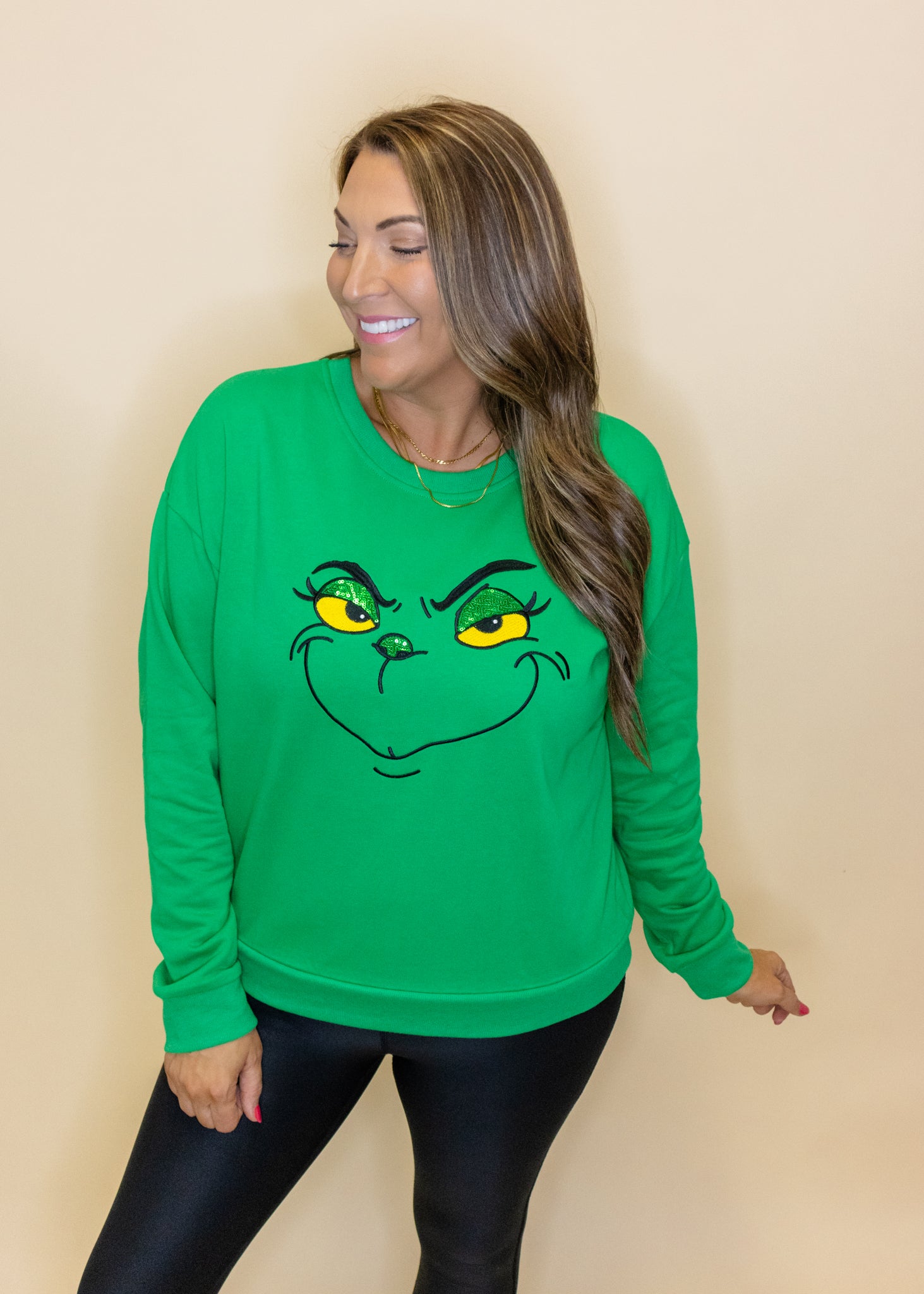 Grinch Face Sequin Sweatshirt