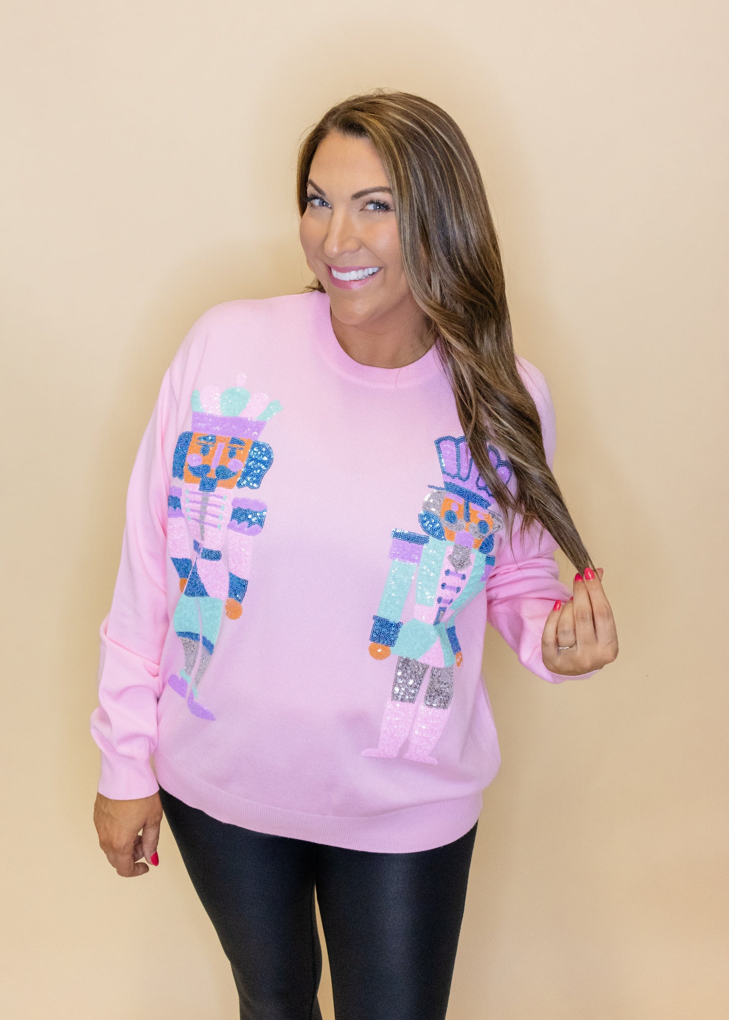 Pink Pastel Sequin Nutcracker Sweater