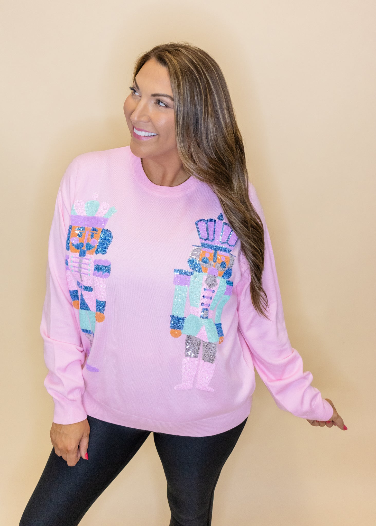 Pink Pastel Sequin Nutcracker Sweater