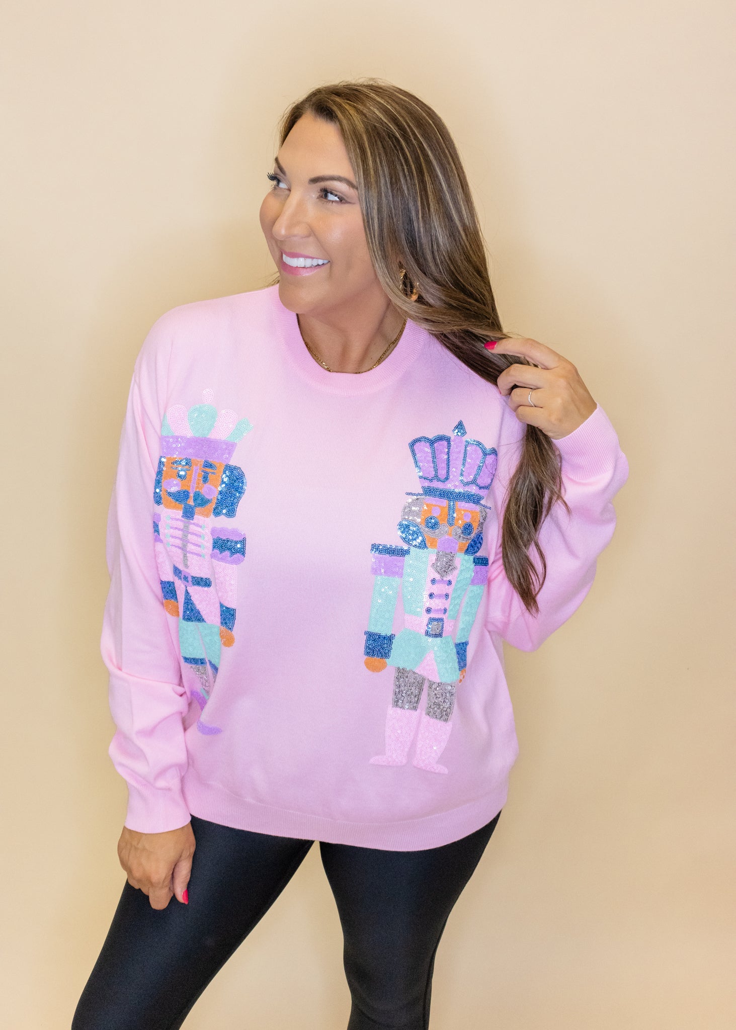 Pink Pastel Sequin Nutcracker Sweater