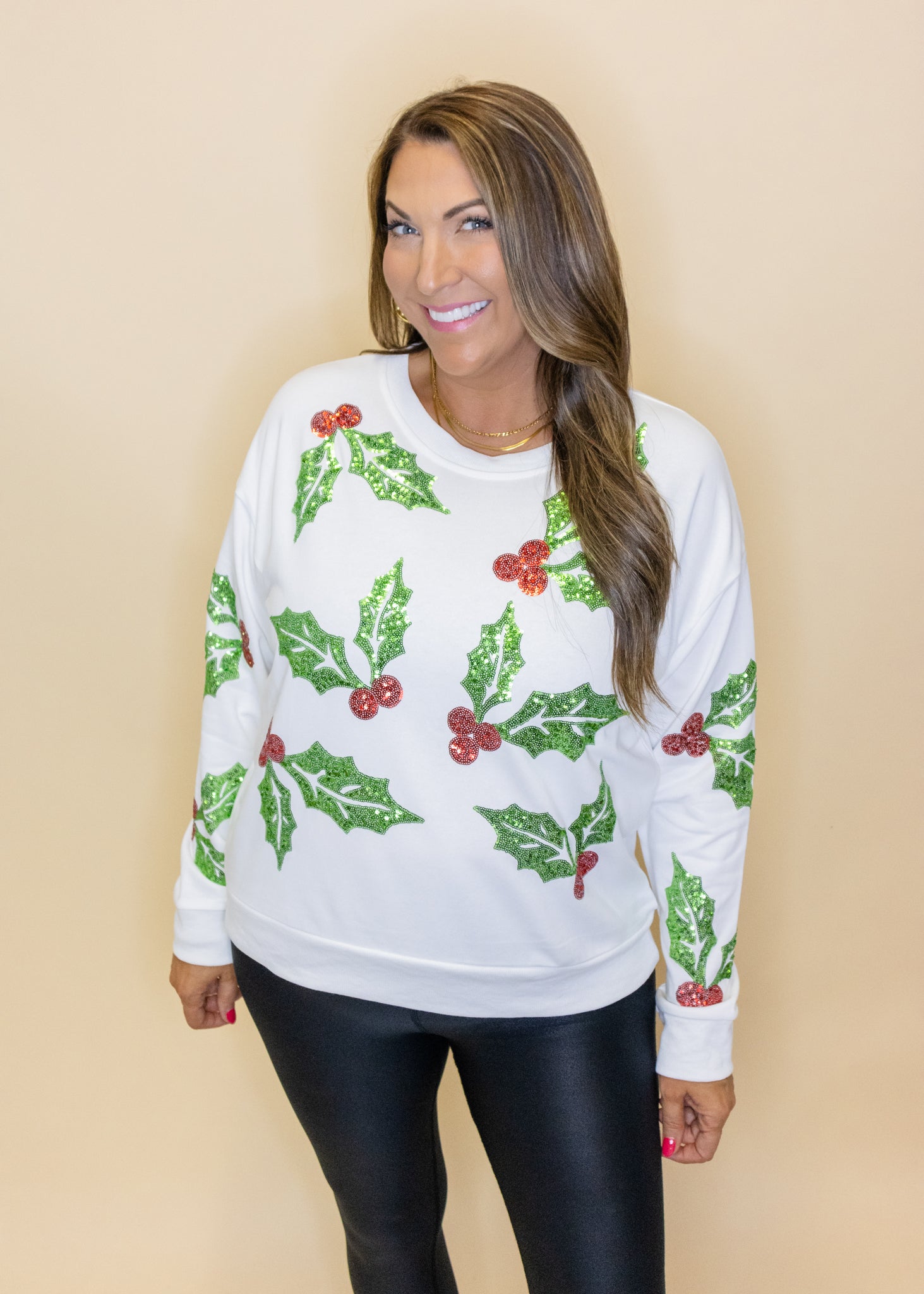 White Sequin Mistletoe Sweatshirt