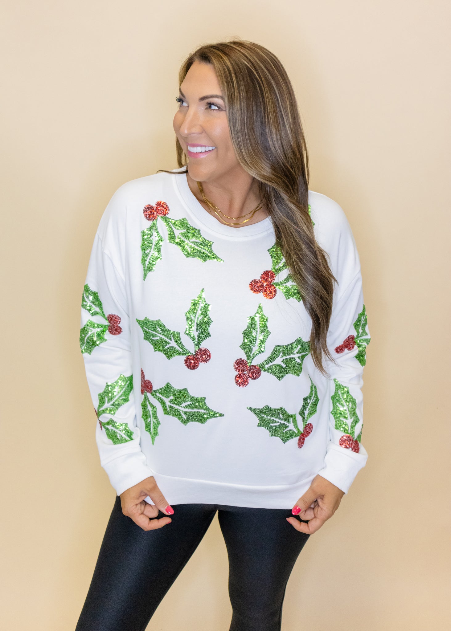 White Sequin Mistletoe Sweatshirt