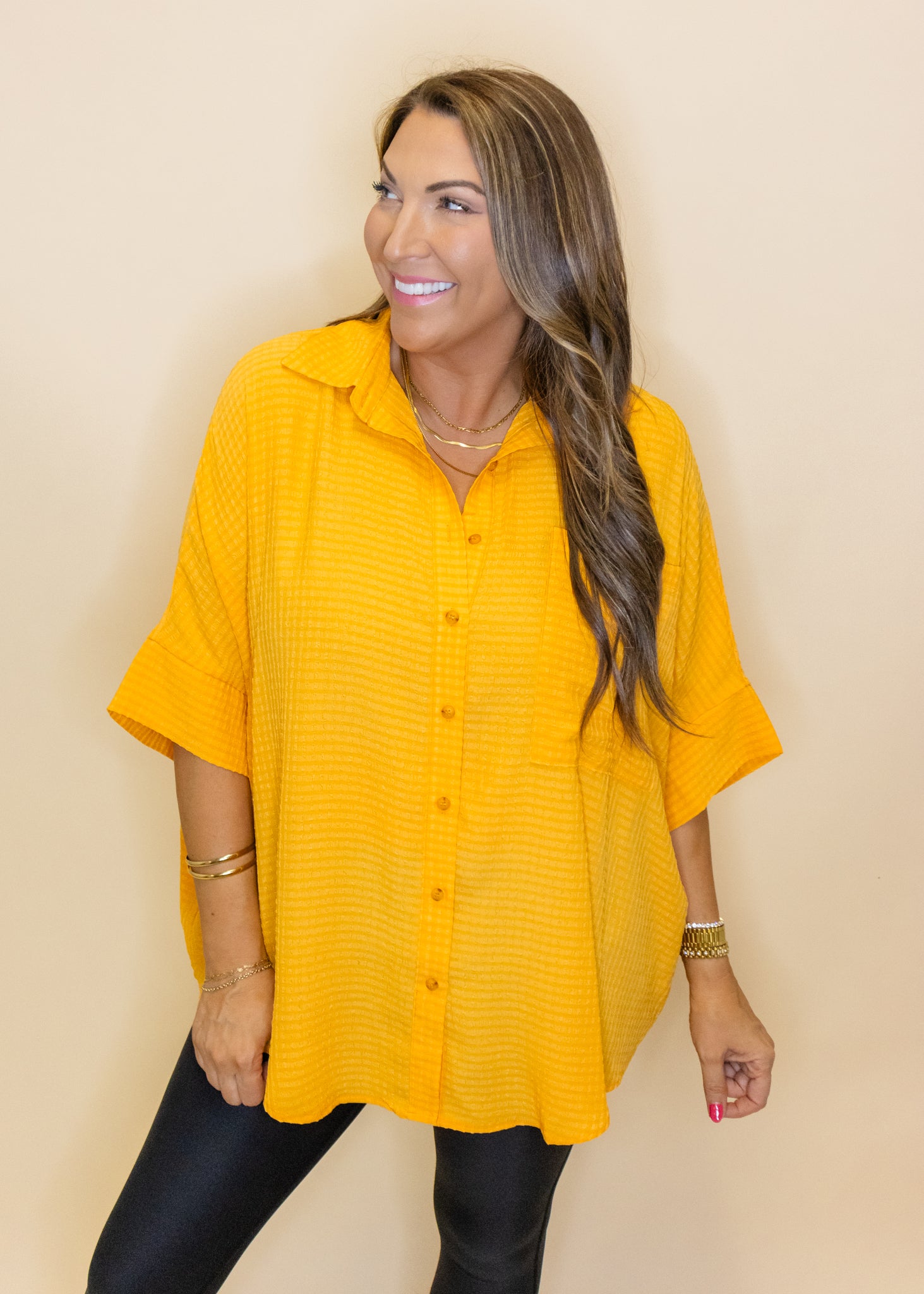 Orange Button Up Pocket Top