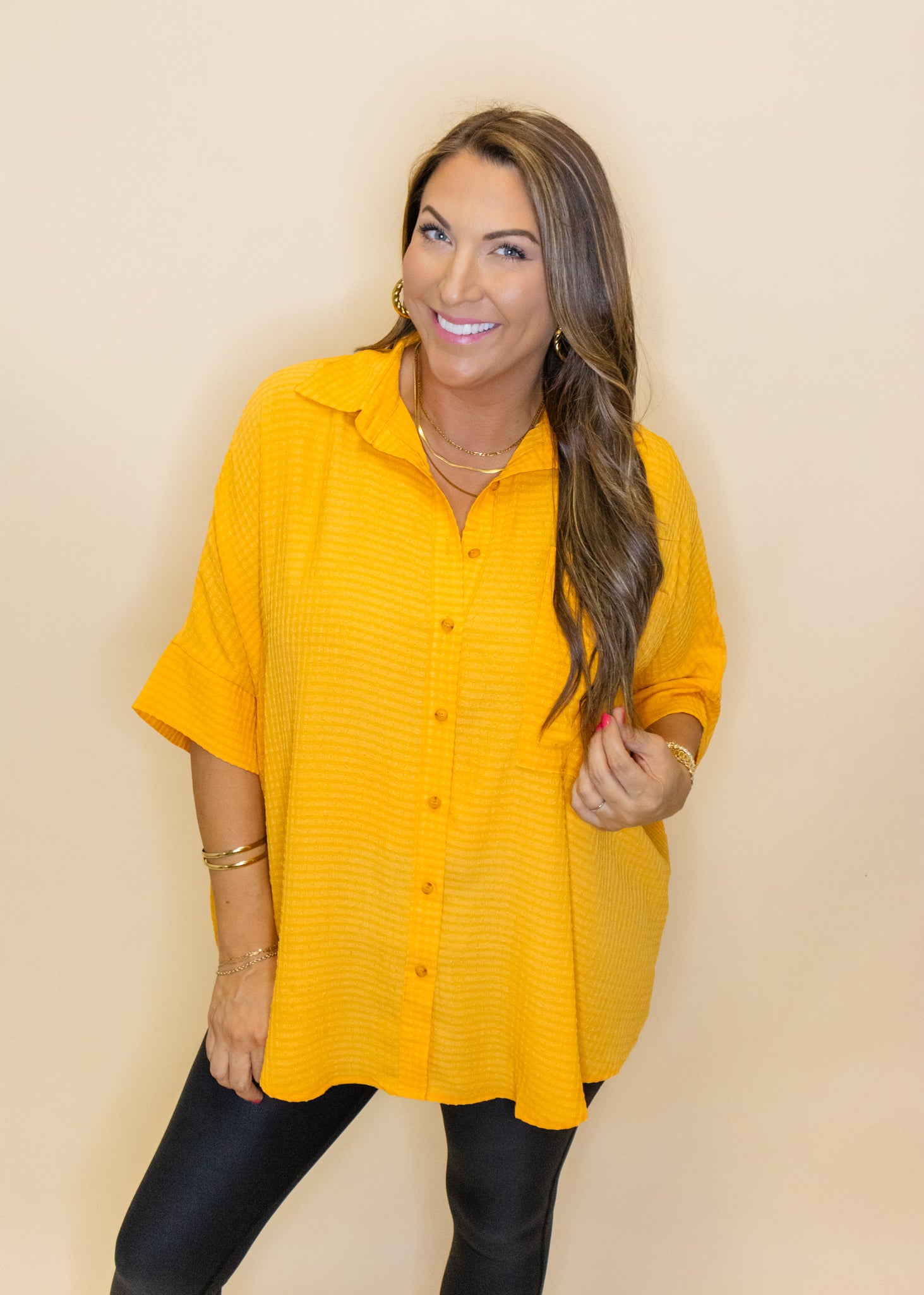 Orange Button Up Pocket Top