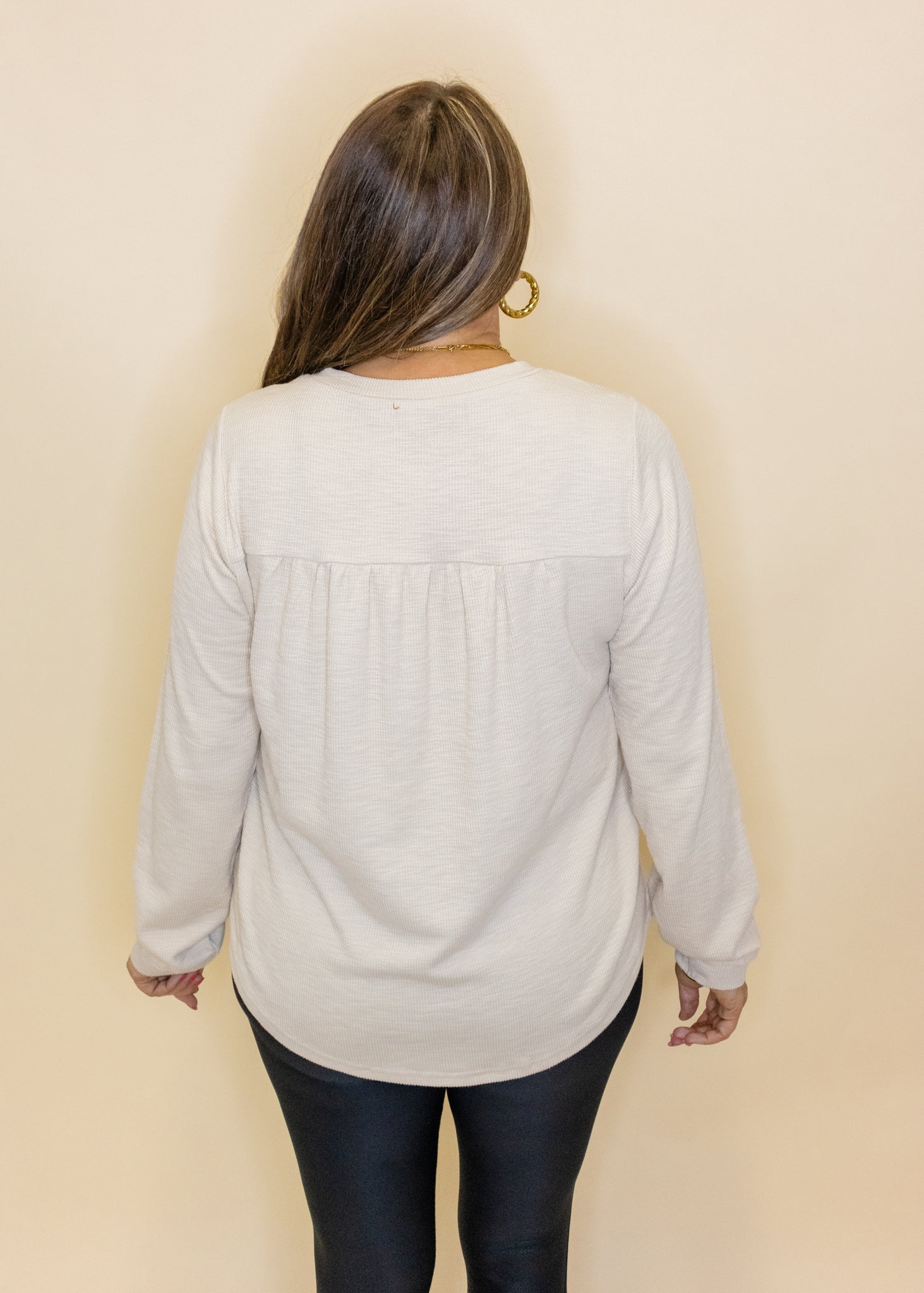 Oatmeal Ribbed Long Sleeve Top