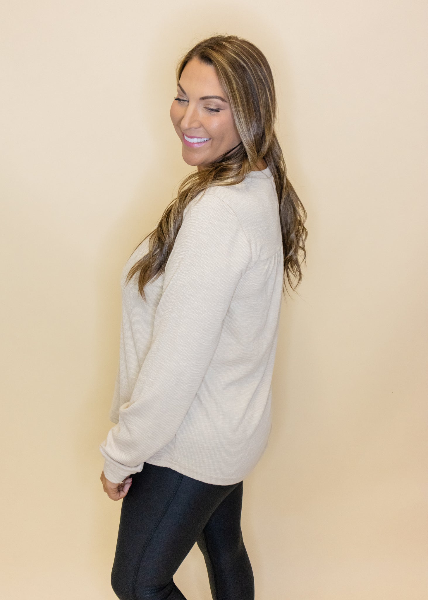 Oatmeal Ribbed Long Sleeve Top