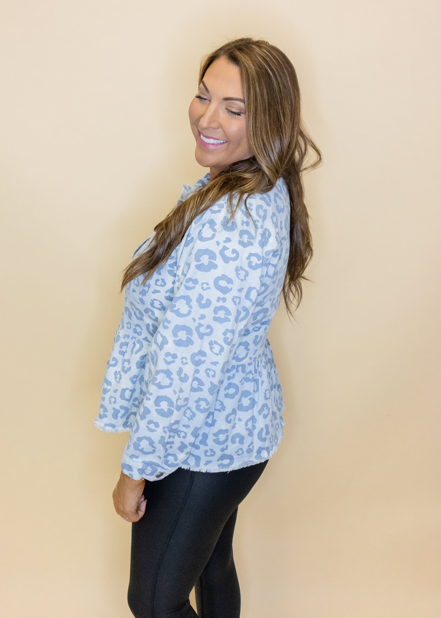 Denim Leopard Peplum Top