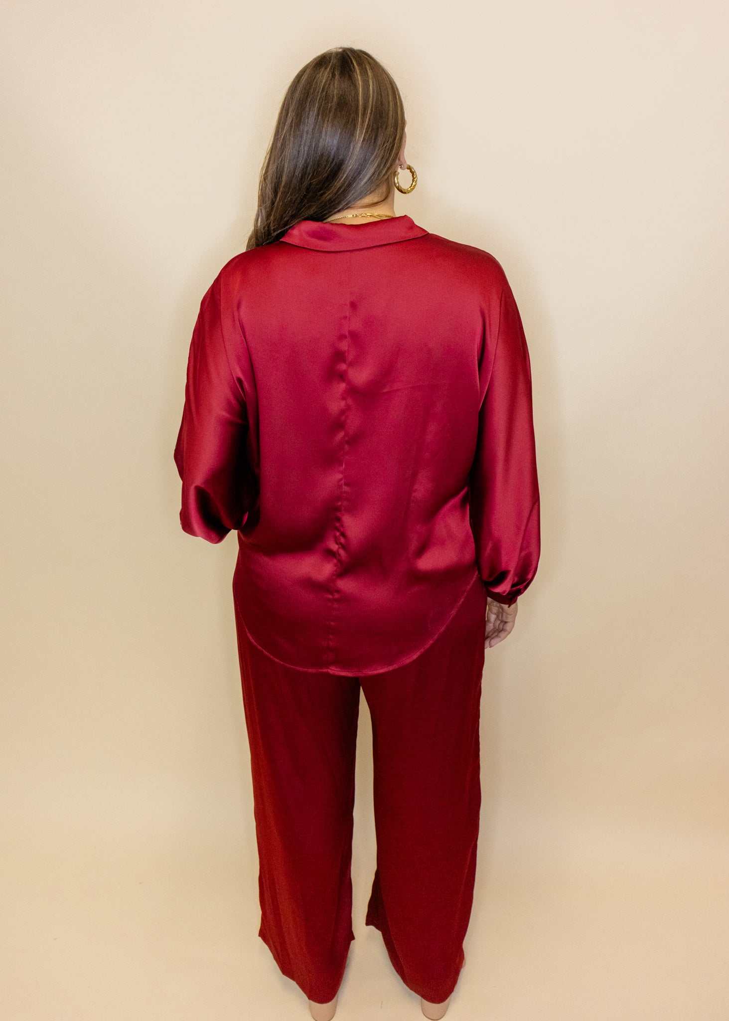 Burgundy Satin Pants Set