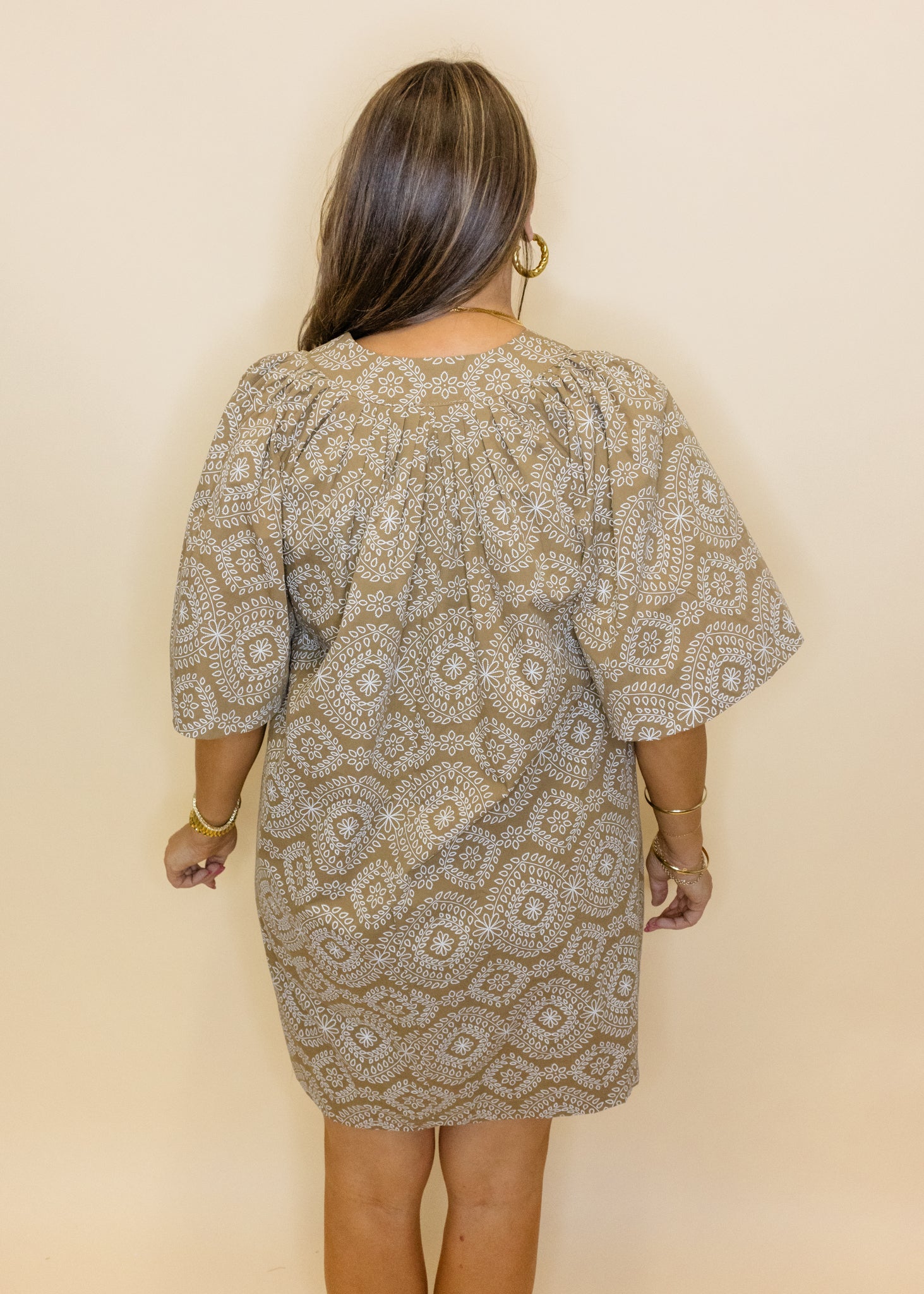 Taupe Leaf Print Dress