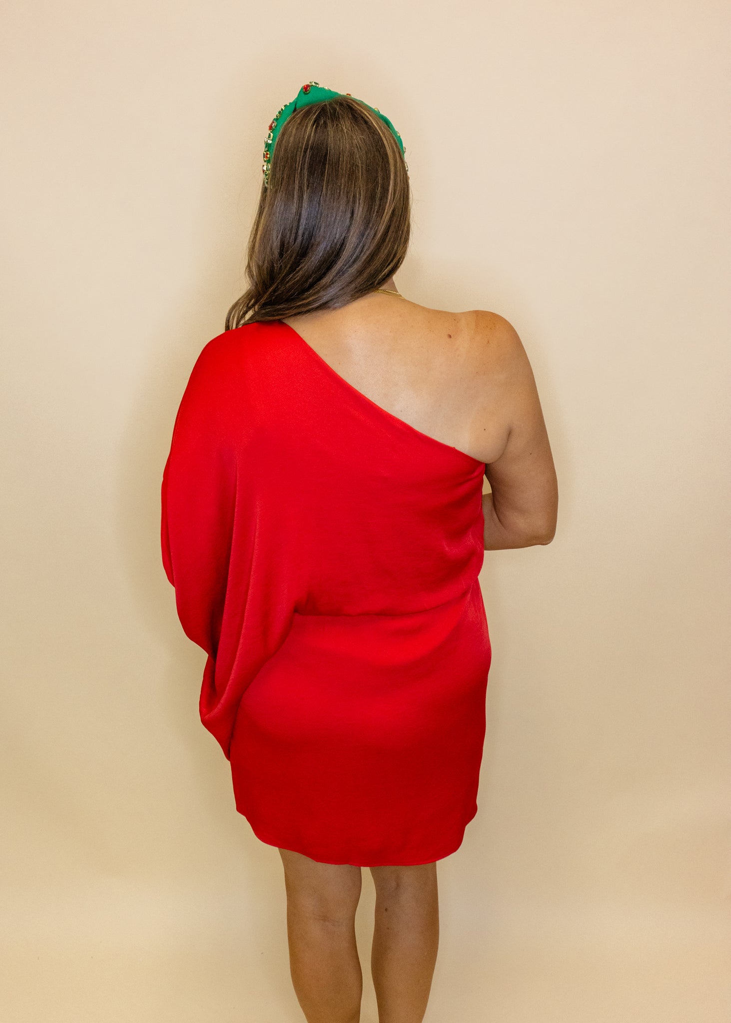 Red Silk One Shoulder Dress