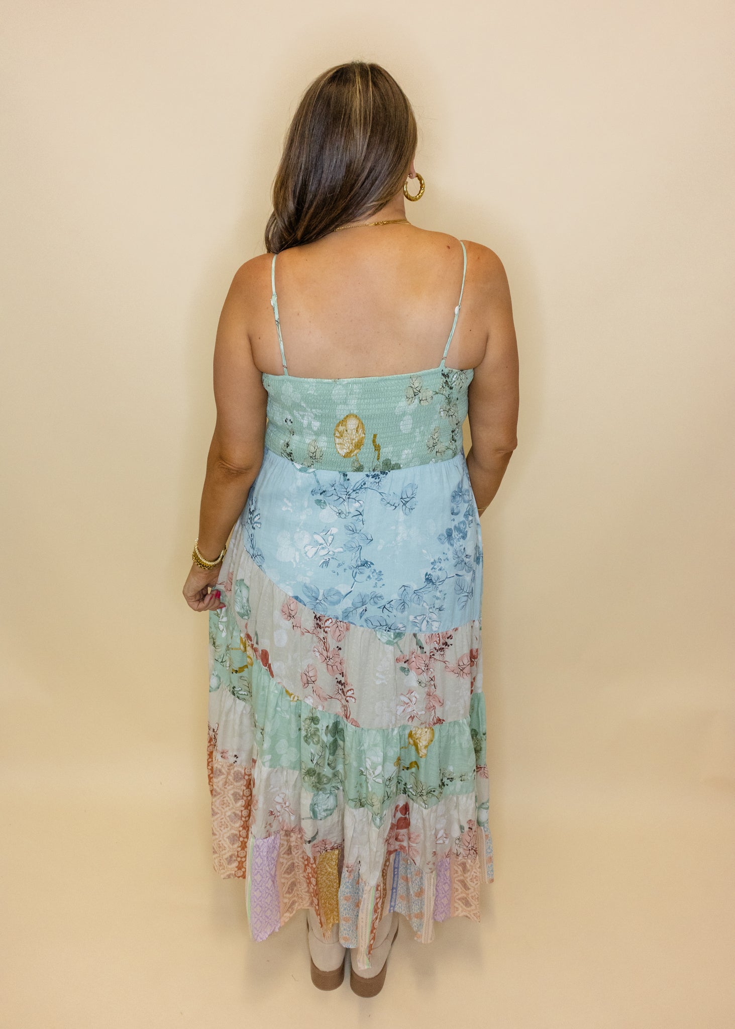 Sage Floral Smocked Maxi Dress