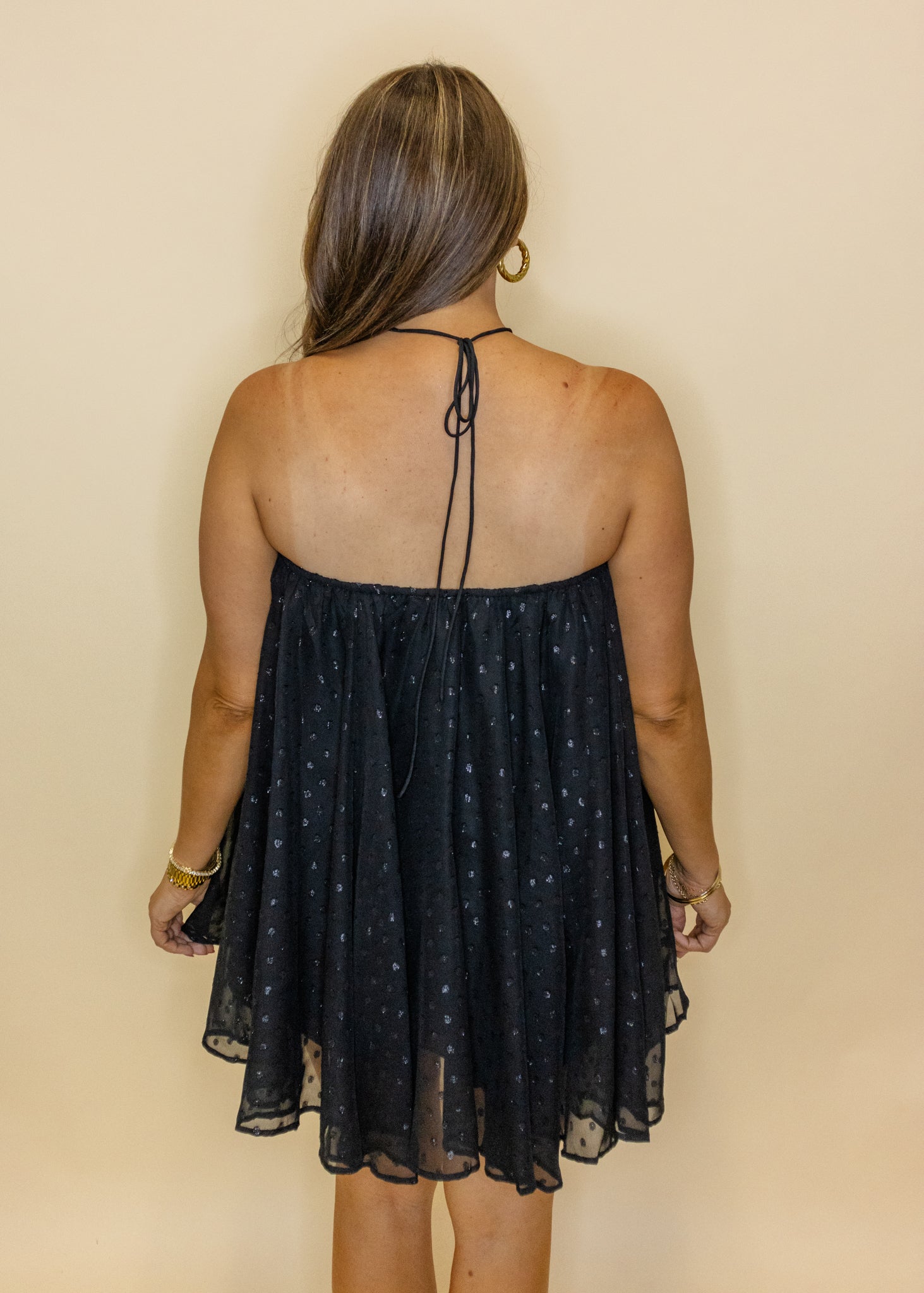 Black Sparkle Swiss Dot Dress