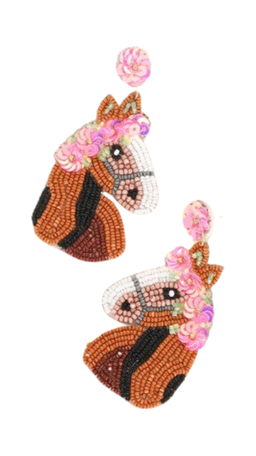 Pink Beaded Horse Earrings
