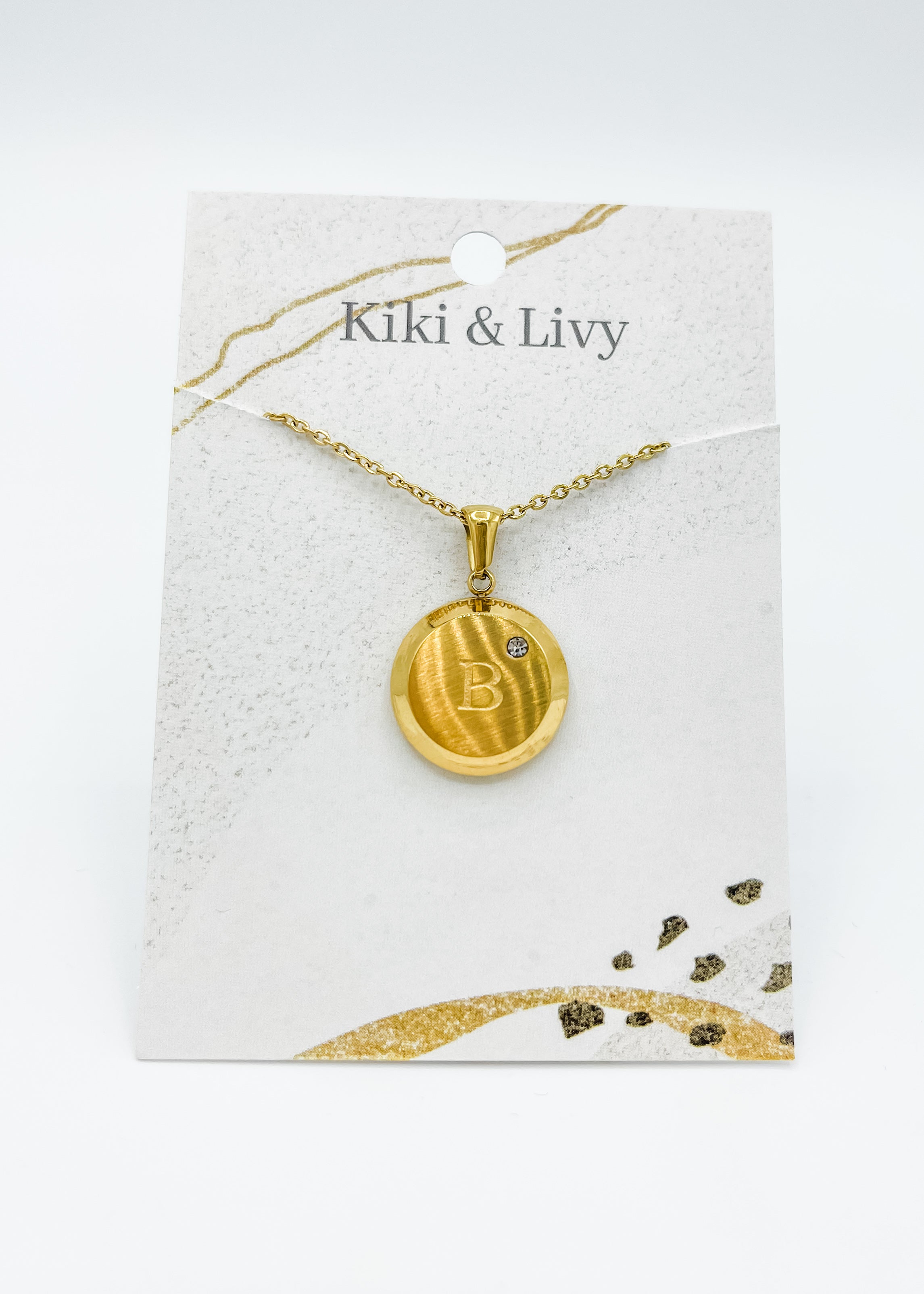 Coin Letter Necklace with Stone