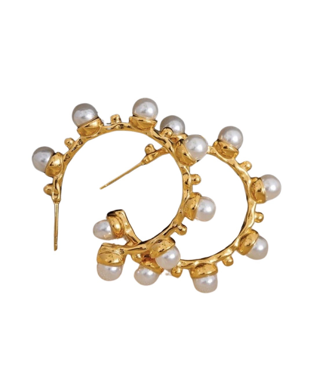 Gold Chunky Pearl Ball Hoops