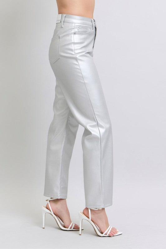 Silver Metallic Tummy Control Pants