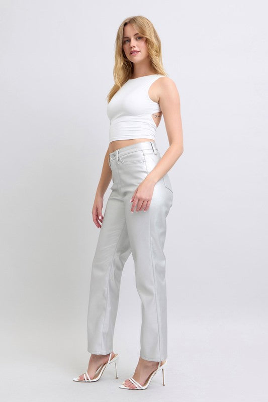 Silver Metallic Tummy Control Pants