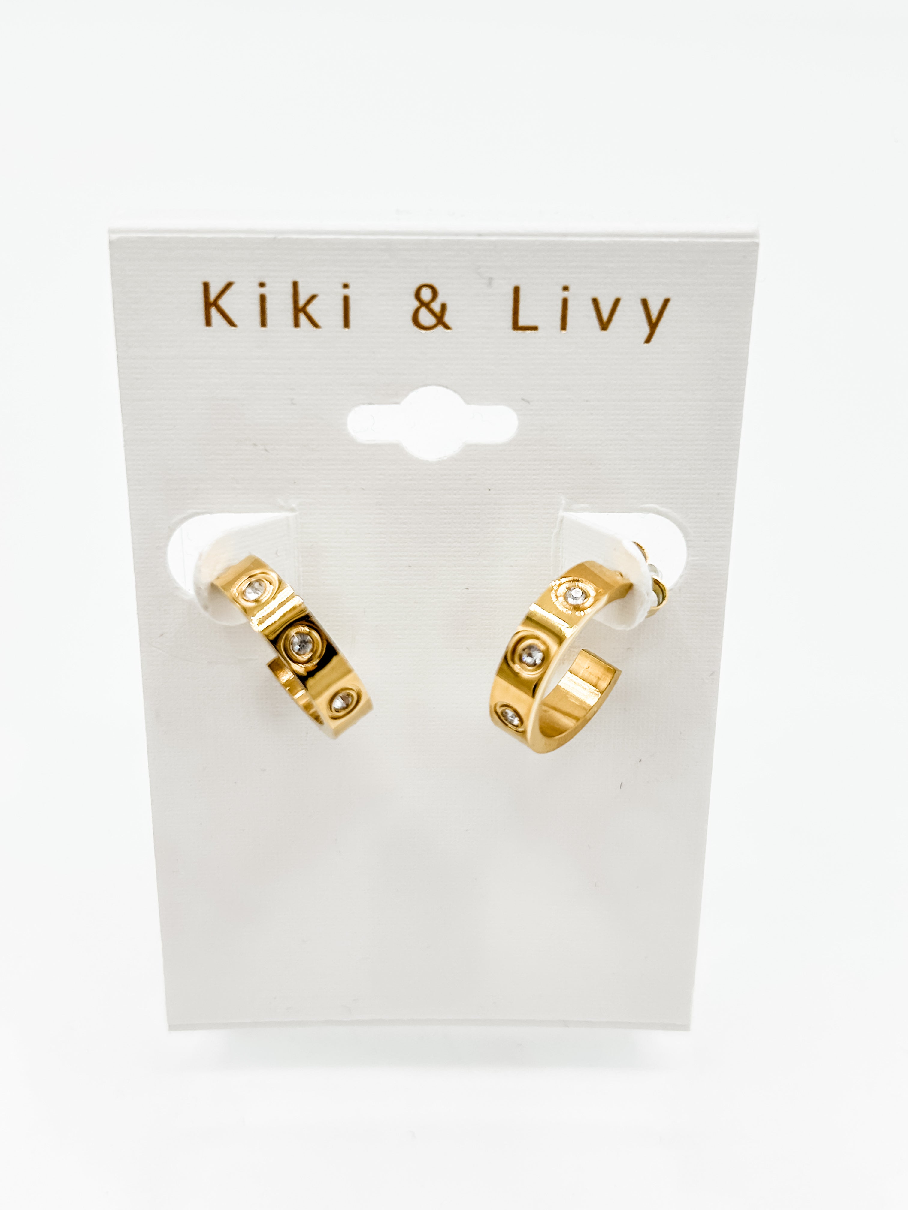 Gold Flat Rhinestone Hoop Earrings