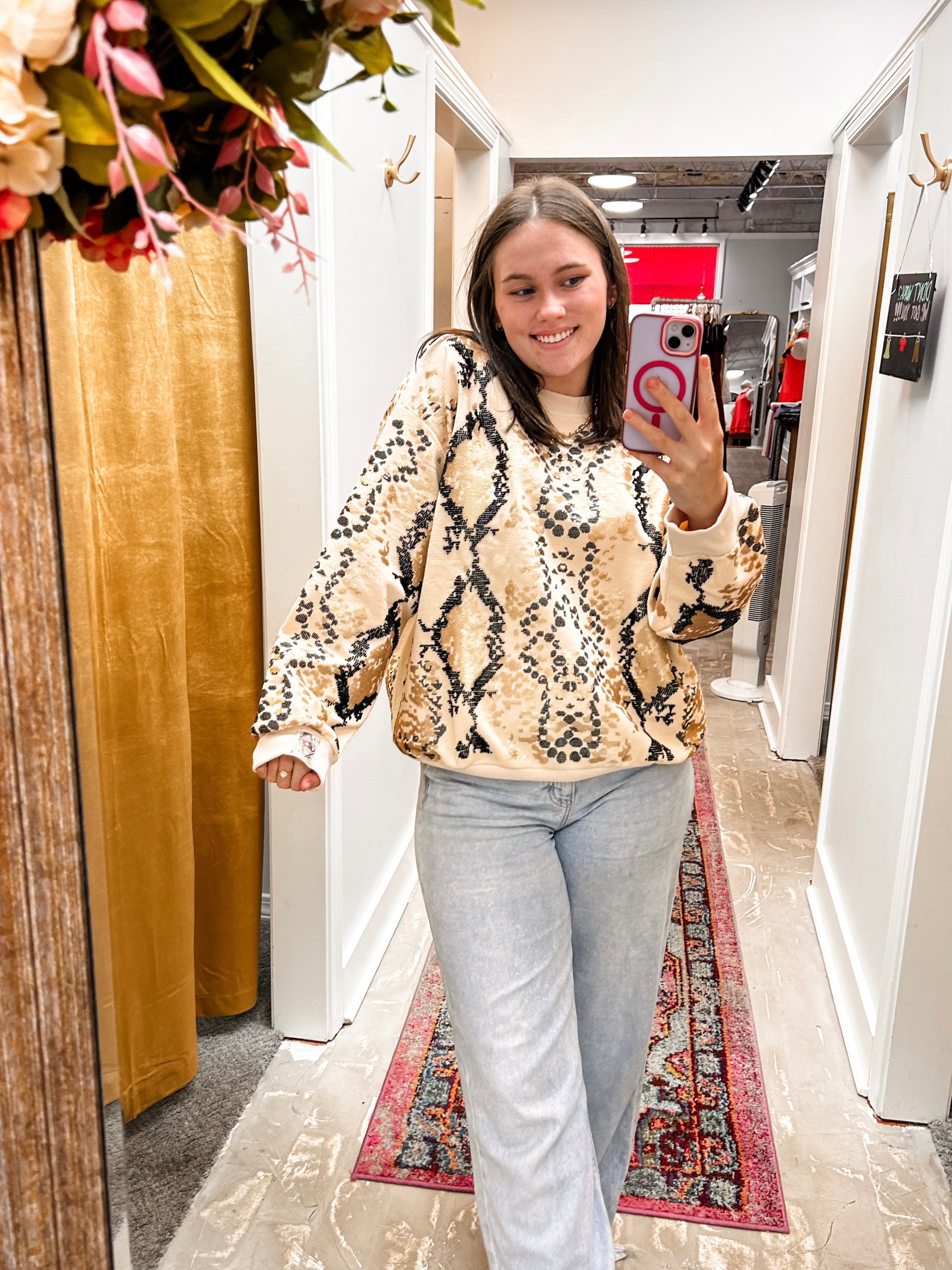 Neutral & Black Python Print Sweatshirt