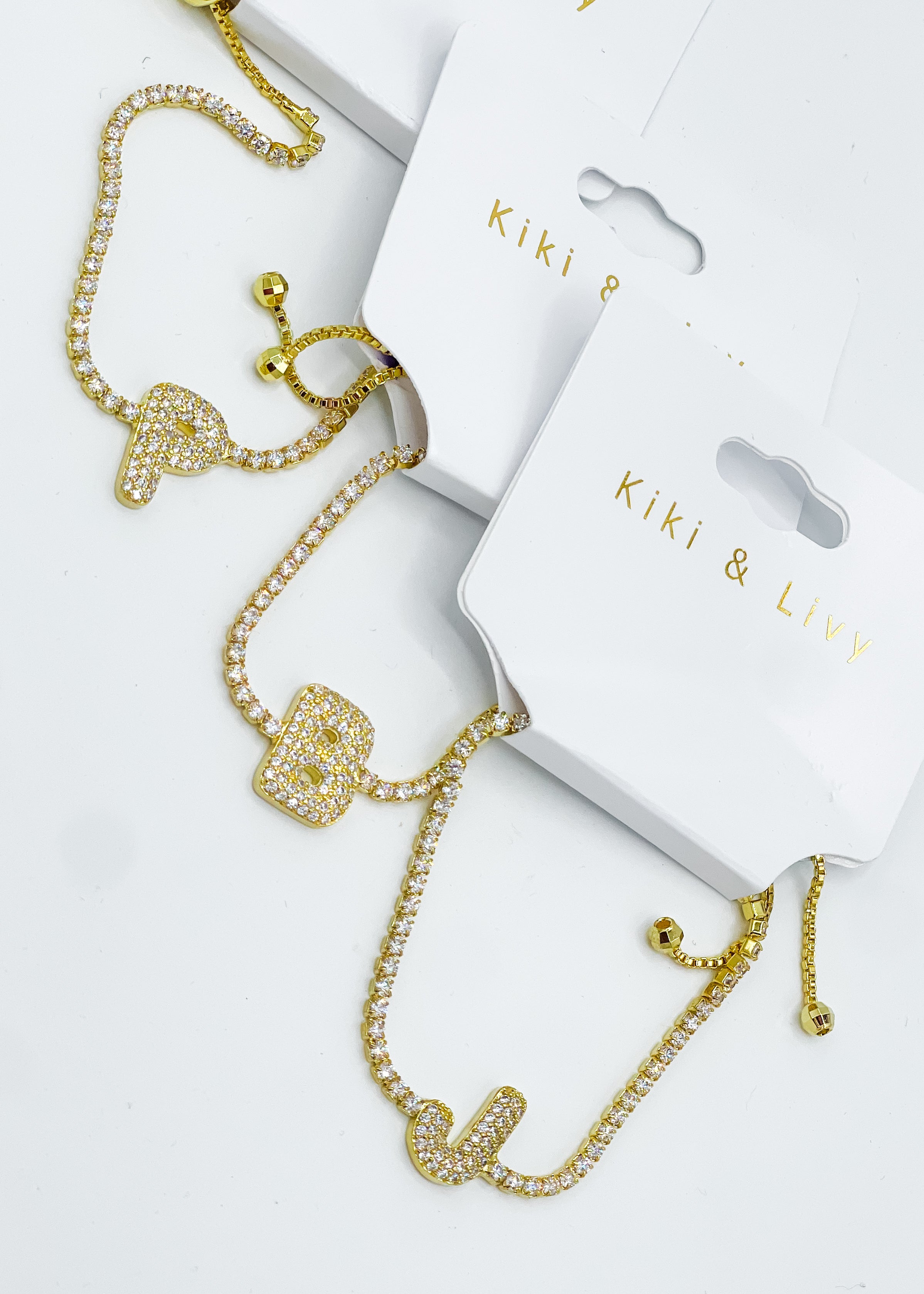 Adjustable Rhinestone Letter Bracelet