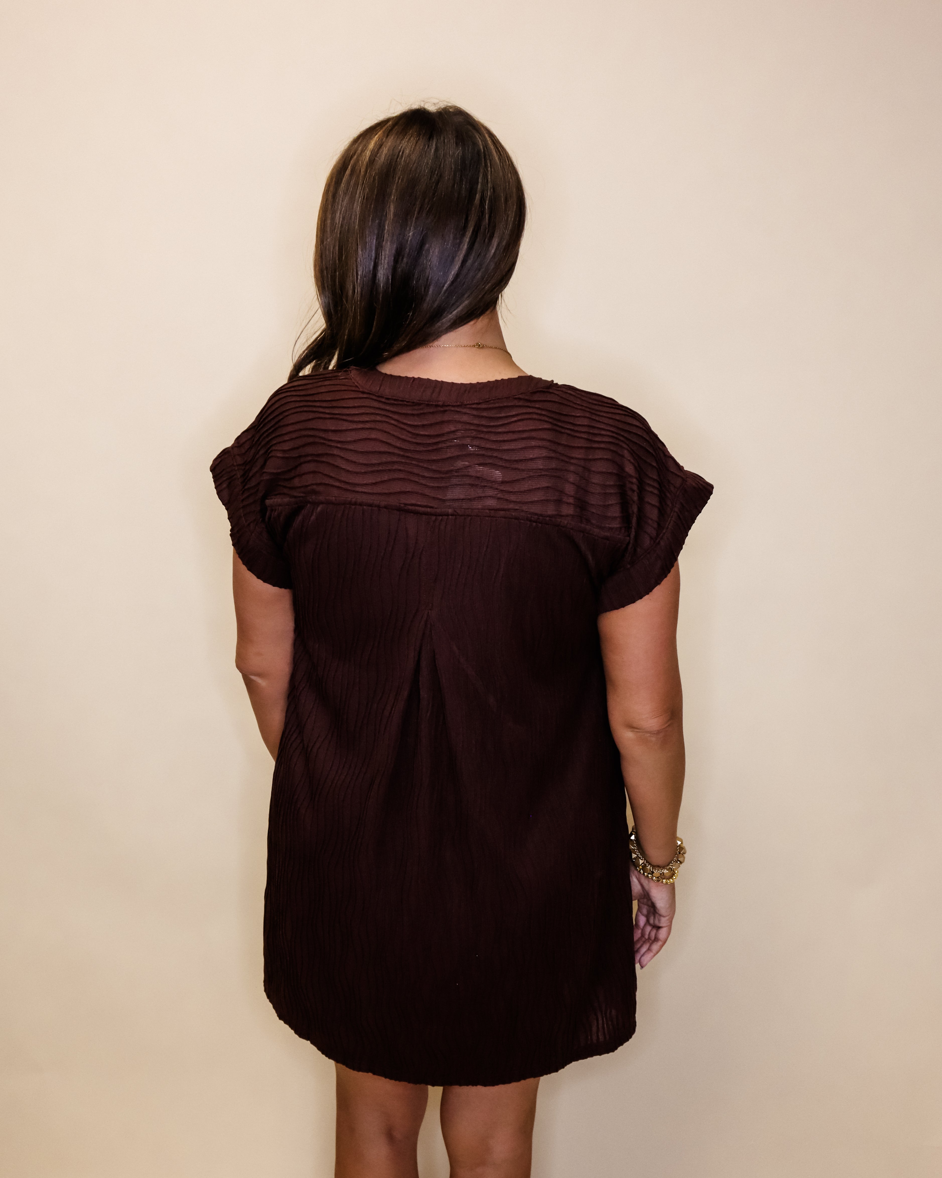 Brown Textured Pocket Dress