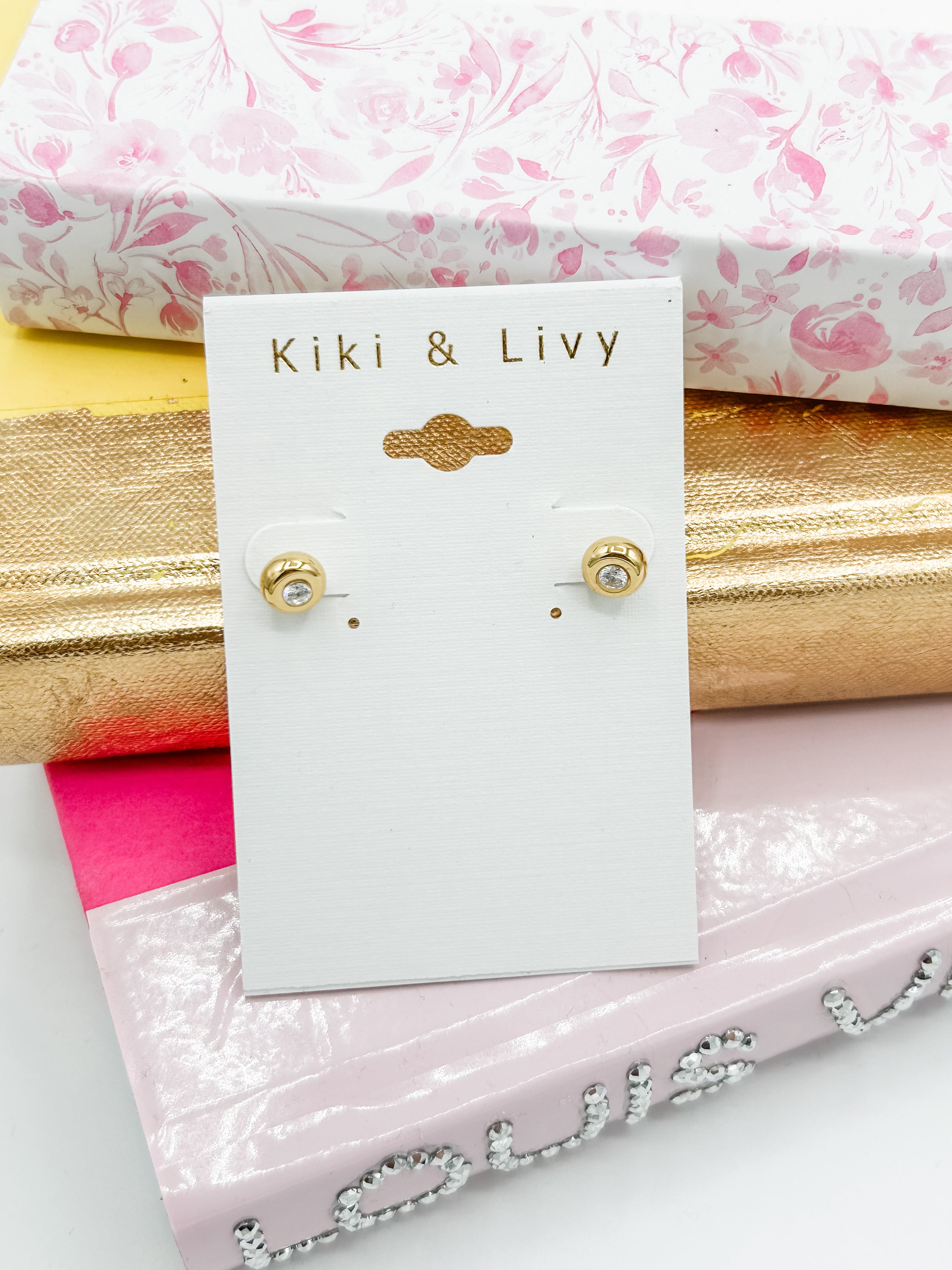 Gold Rim Rhinestone Studs