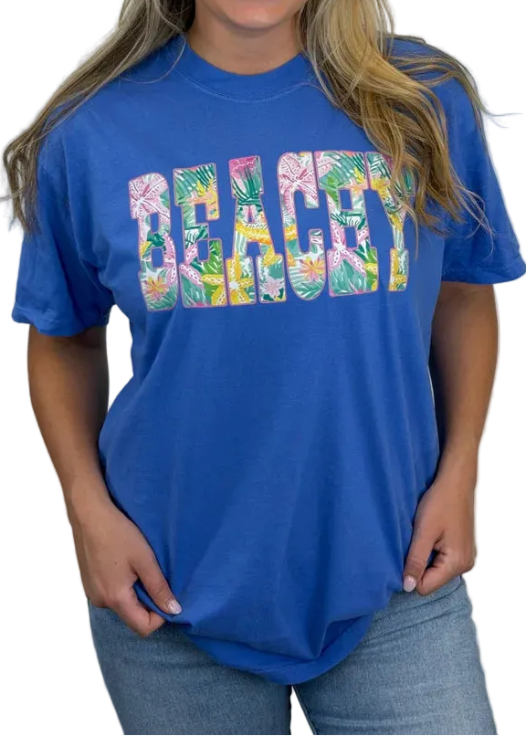 Blue BEACHY Fun Print T-Shirt