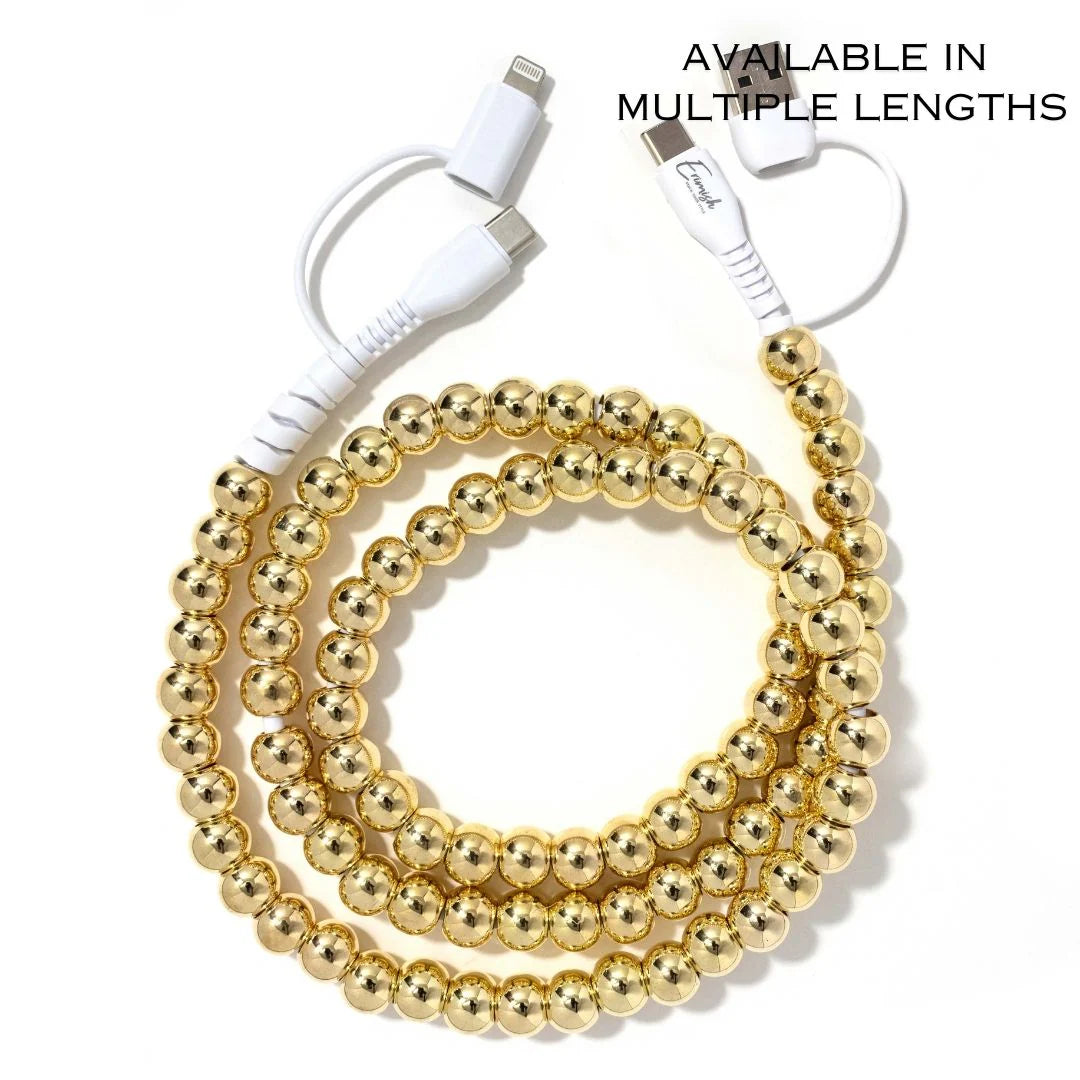 Gold Metallic Beaded Phone Charger 3 Ft