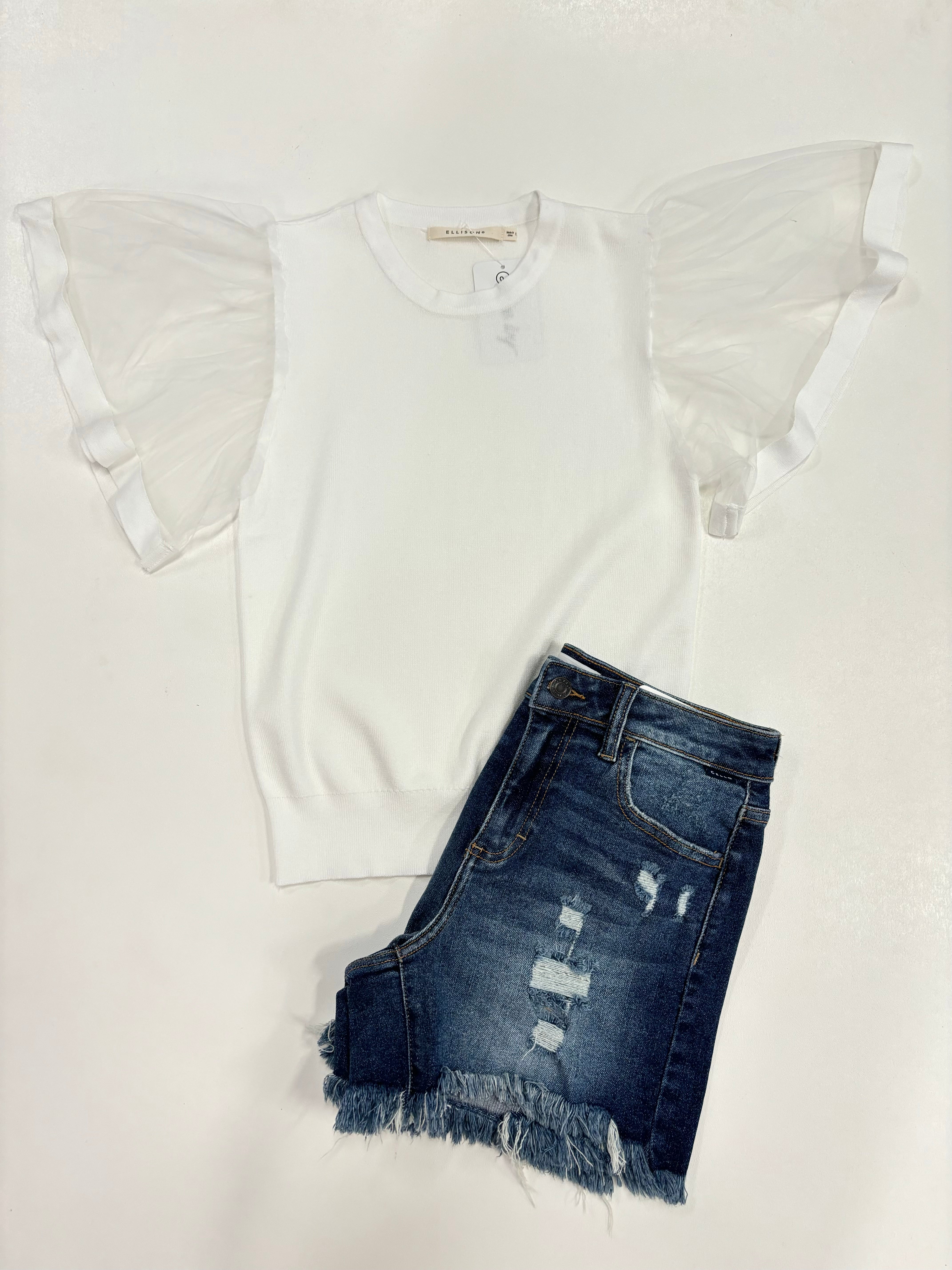 White Sheer Sleeve Knit Top