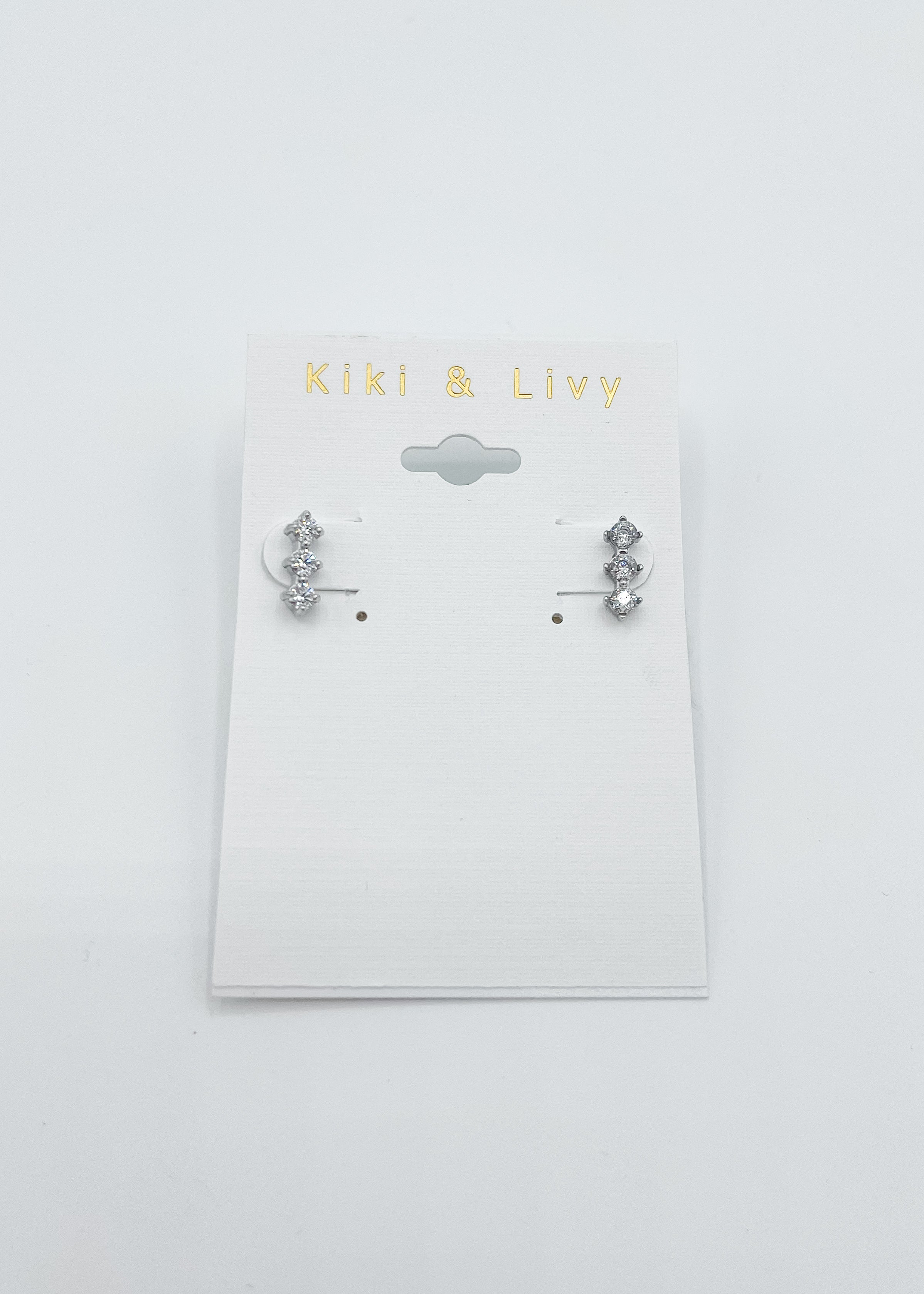 Silver Triple Rhinestone Stud Earrings