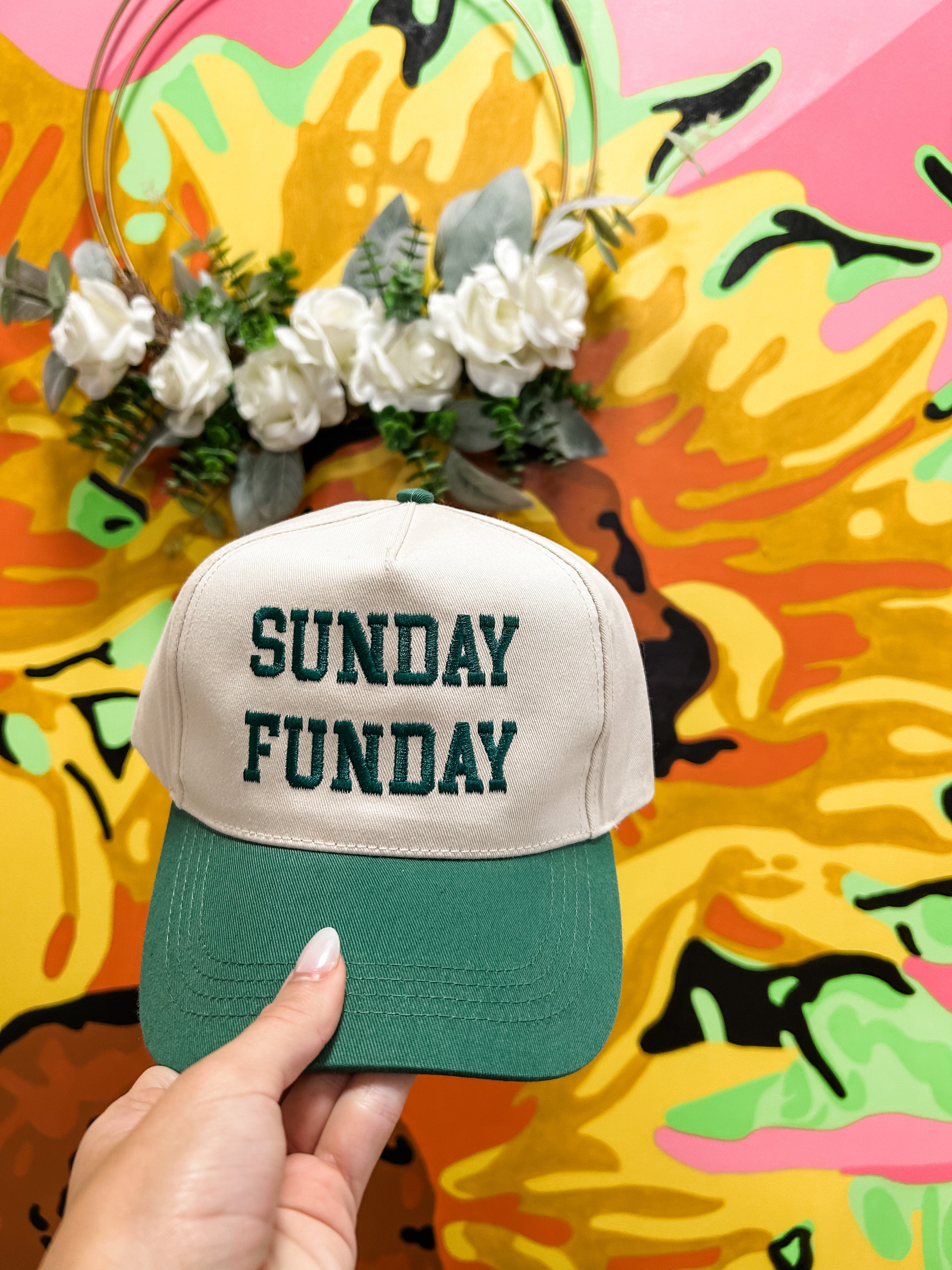 Green "SUNDAY FUNDAY" Two Tone Baseball Cap