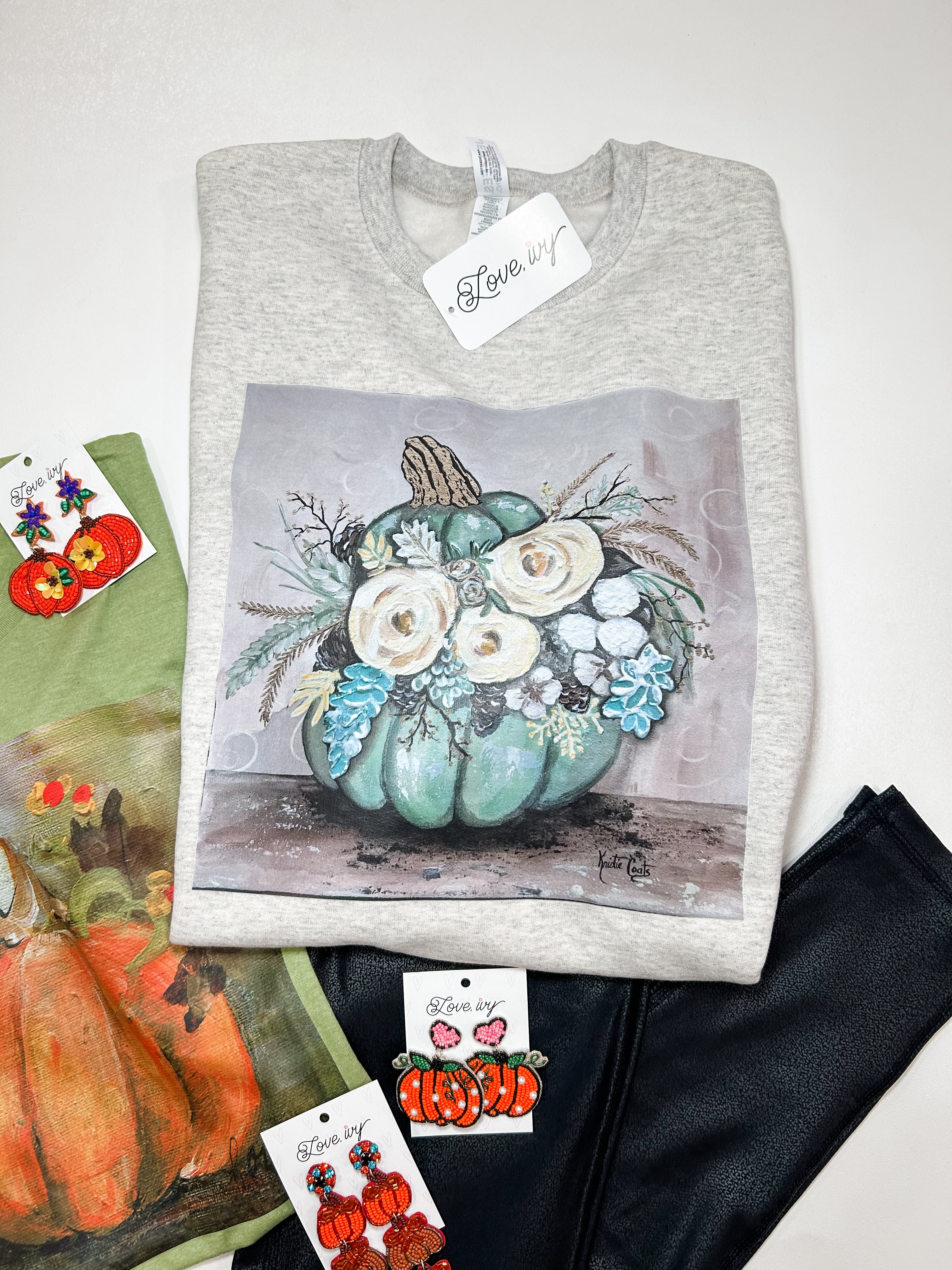 Floral Pumpkin on Oatmeal Sweatshirt