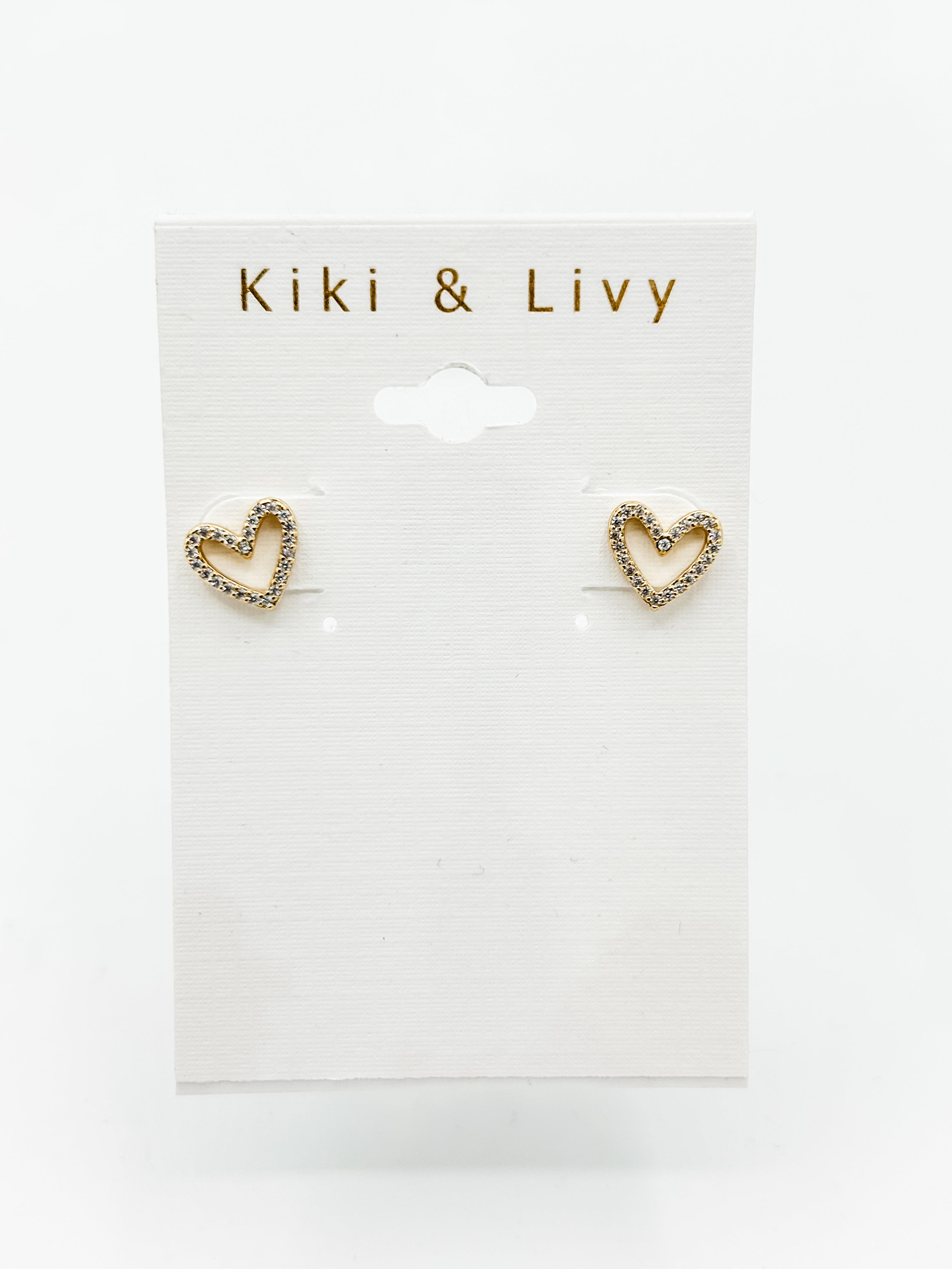 Gold Rhinestone Heart Stud Earrings