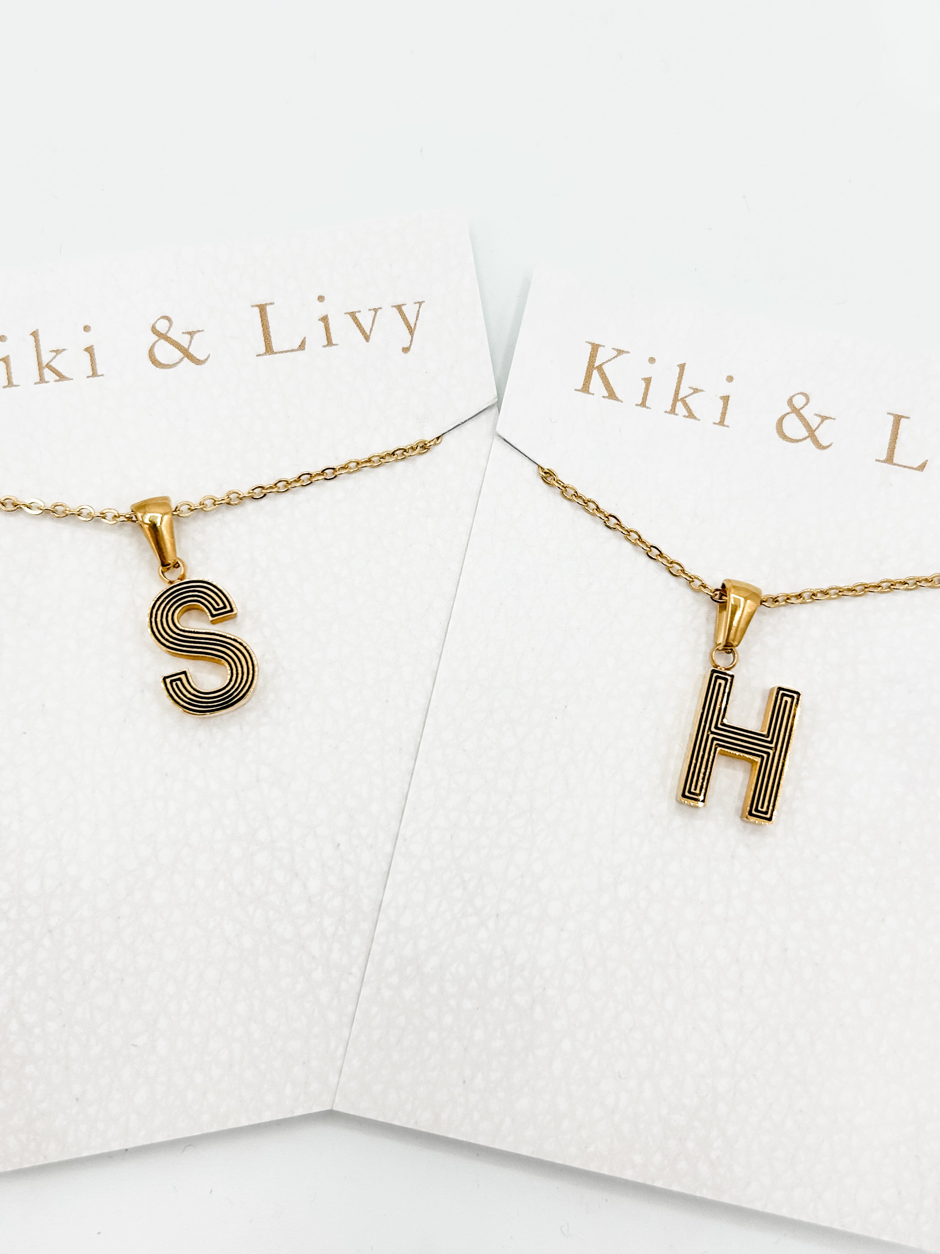 Black Block Striped Letter Necklace