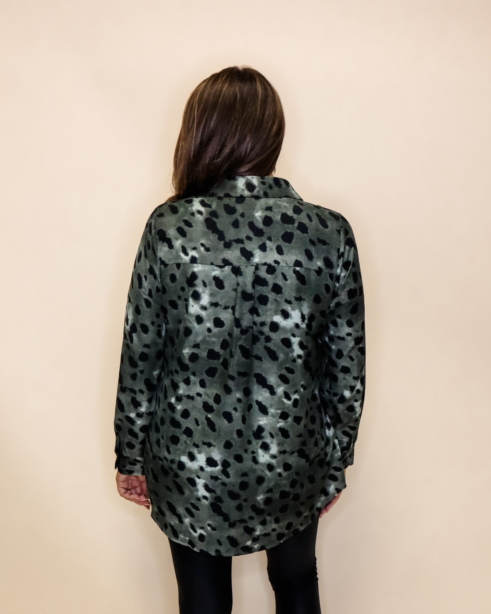 Moss Leopard Print Collared Neck Top