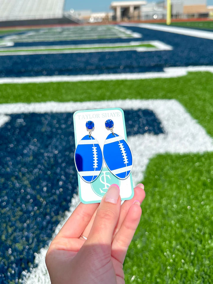 Blue & White Mirrored Football Earrings